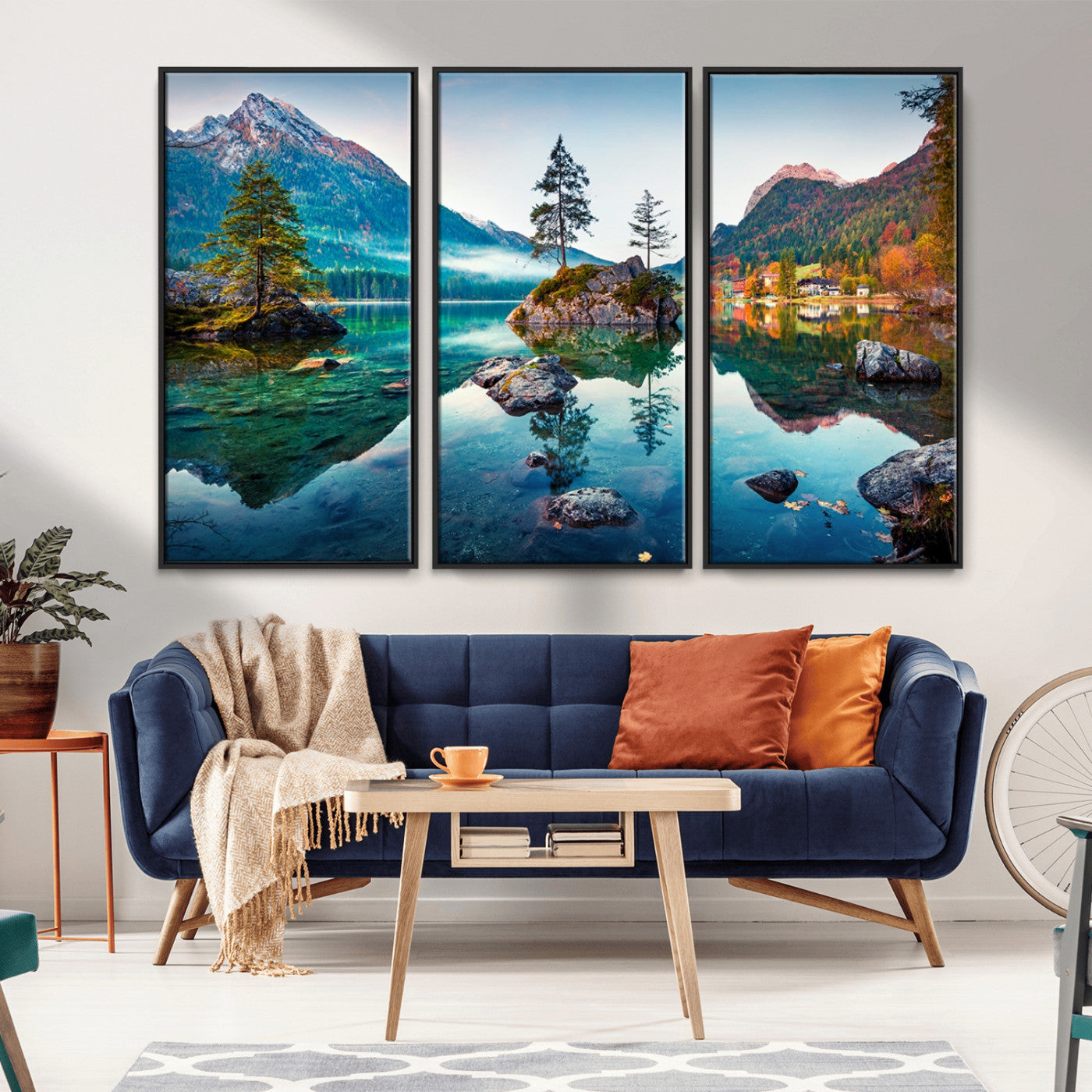 -Crystal Clear Lake Wall Art | Mountains Wall Art Canvas | 3 Panel Large Landscape Print for Dining