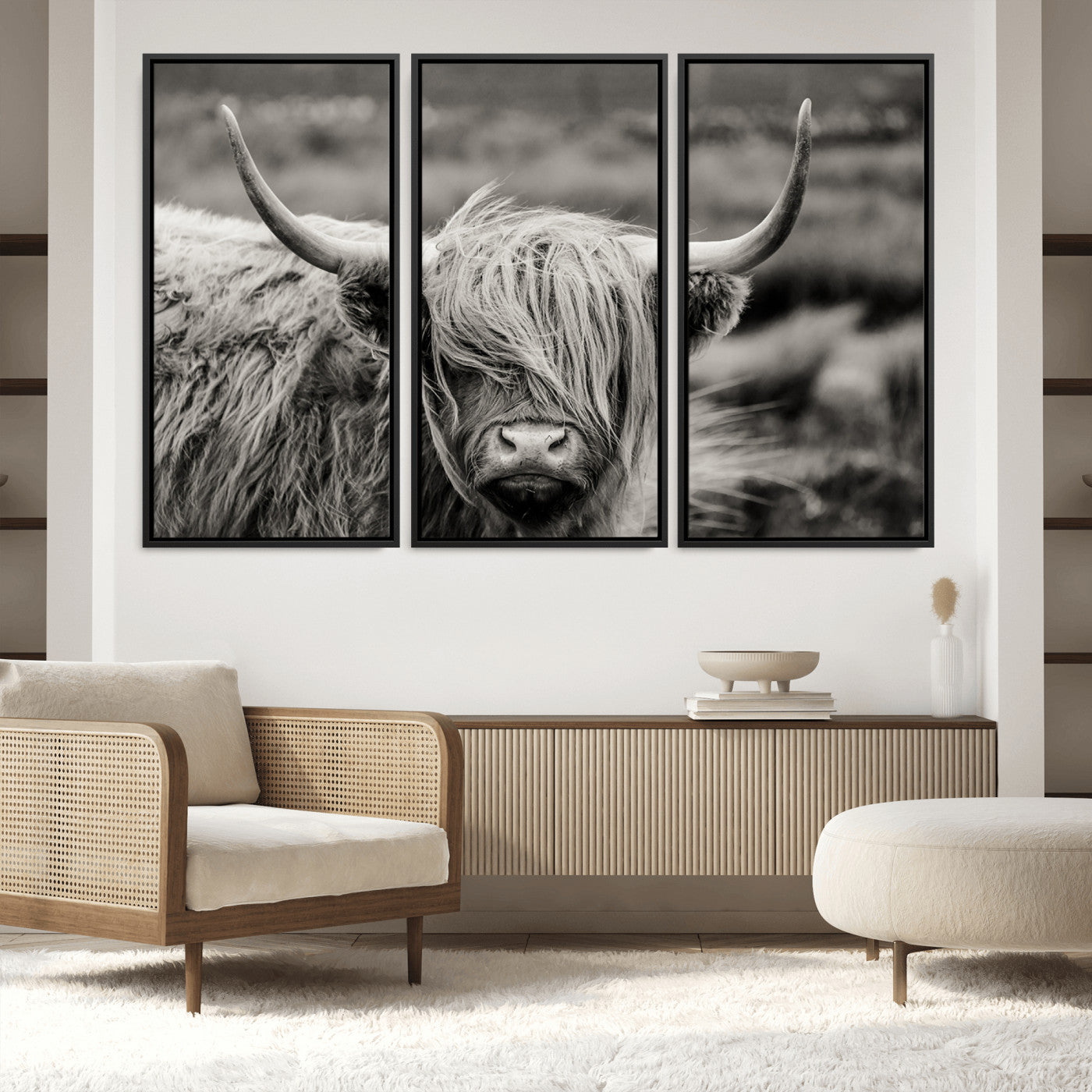 67365-MGV-FC-60X40-3P_Black-Cow Focus Canvas Wall Art Print