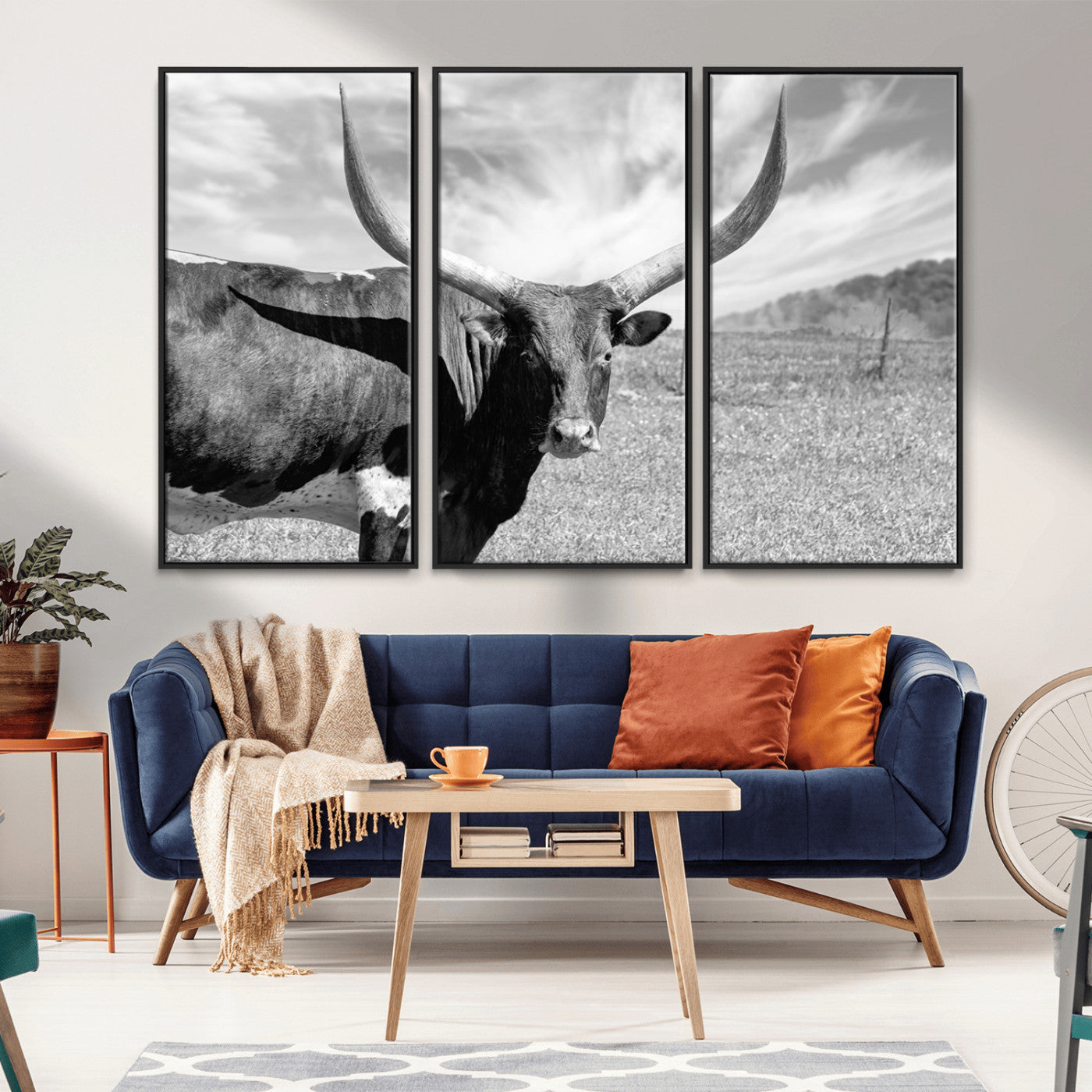 MGV-FC-48X32-3P - Cattle Wall Art Longhorn Cow Canvas Print