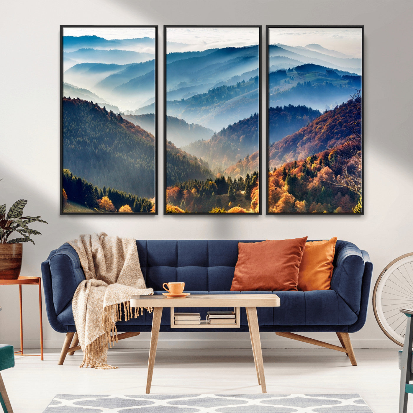 MGV-FC-48X32-3P - Mountains Forest Autumn Wall Art Canvas Print