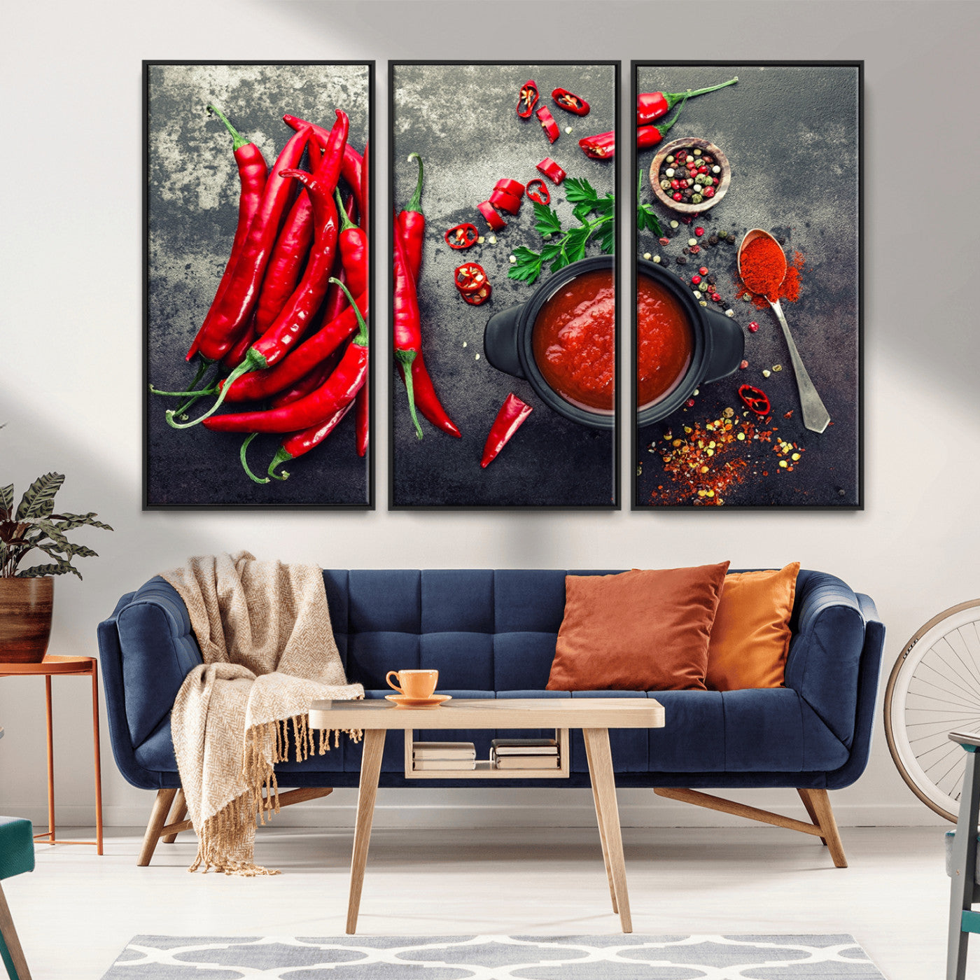 MGV-FC-48X32-3P - Red Pepper Kitchen and Restaurant Wall Wall Art, Red Pepper Kitchen Wall Decor Canvas Print
