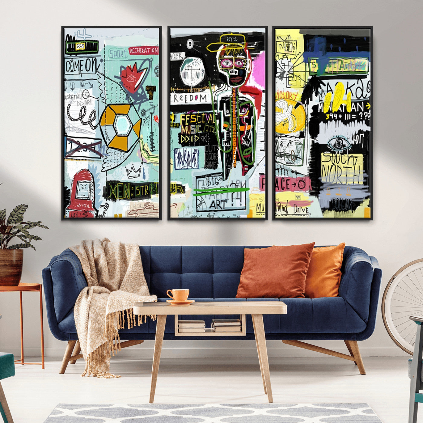 MGV-FC-48X32-3P - Abstract Graffiti Canvas Street Art-Inspired Graffiti Triptych Canvas – Modern Abstract Wall Art for