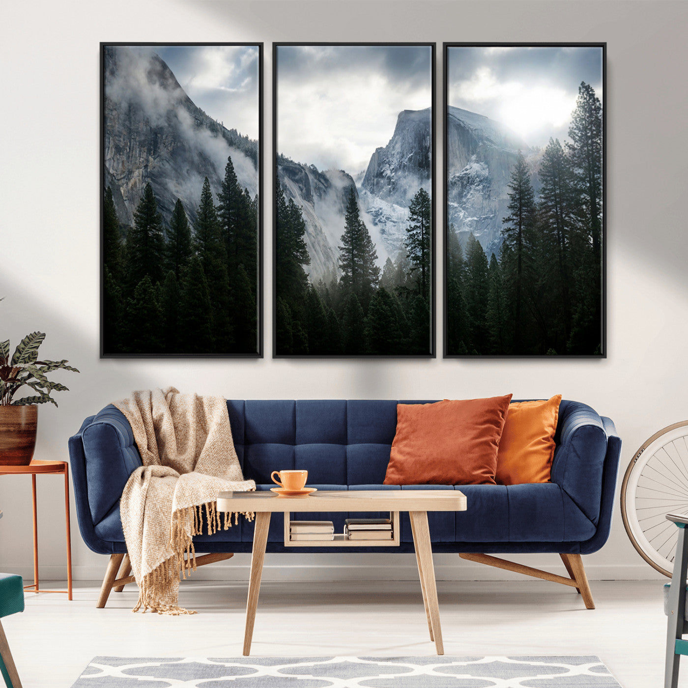 MGV-FC-48X32-3P - Yosemite National Park El Capitan Foggy Mountain Wall Art | Large Canvas Print for Living Room,