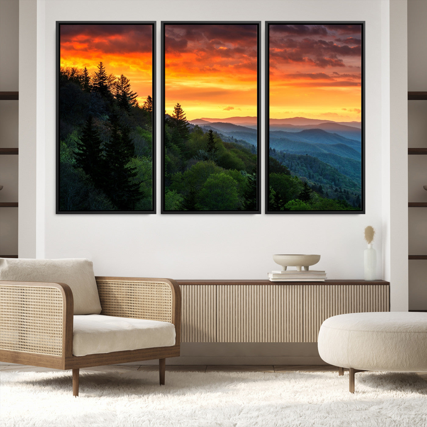 28501-MGV-FC-60X40-3P_Black-Forest Landscape Wall Art Sunset Canvas, Forest Sunset Canvas Print