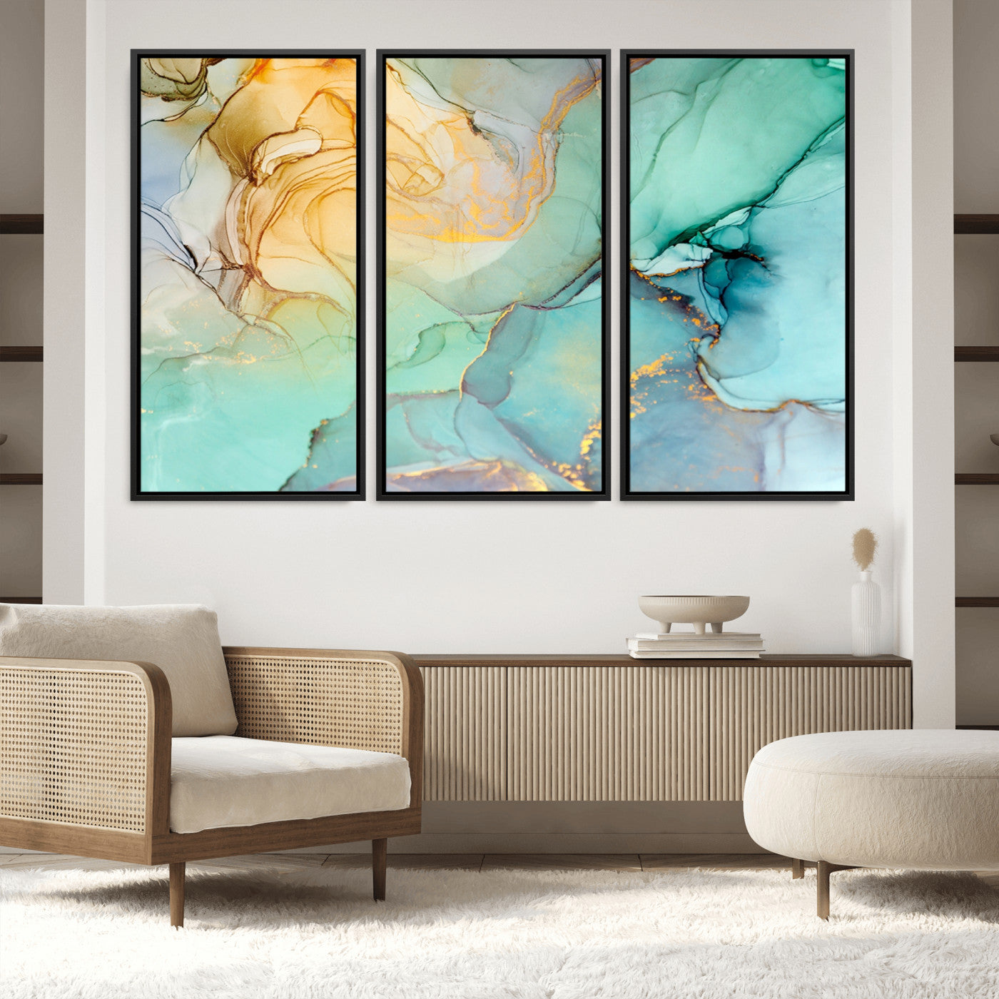 47242-MGV-FC-48X32-3P_Black-Green Marble Fluid Effect Wall Art Abstract Canvas Wall Art Print