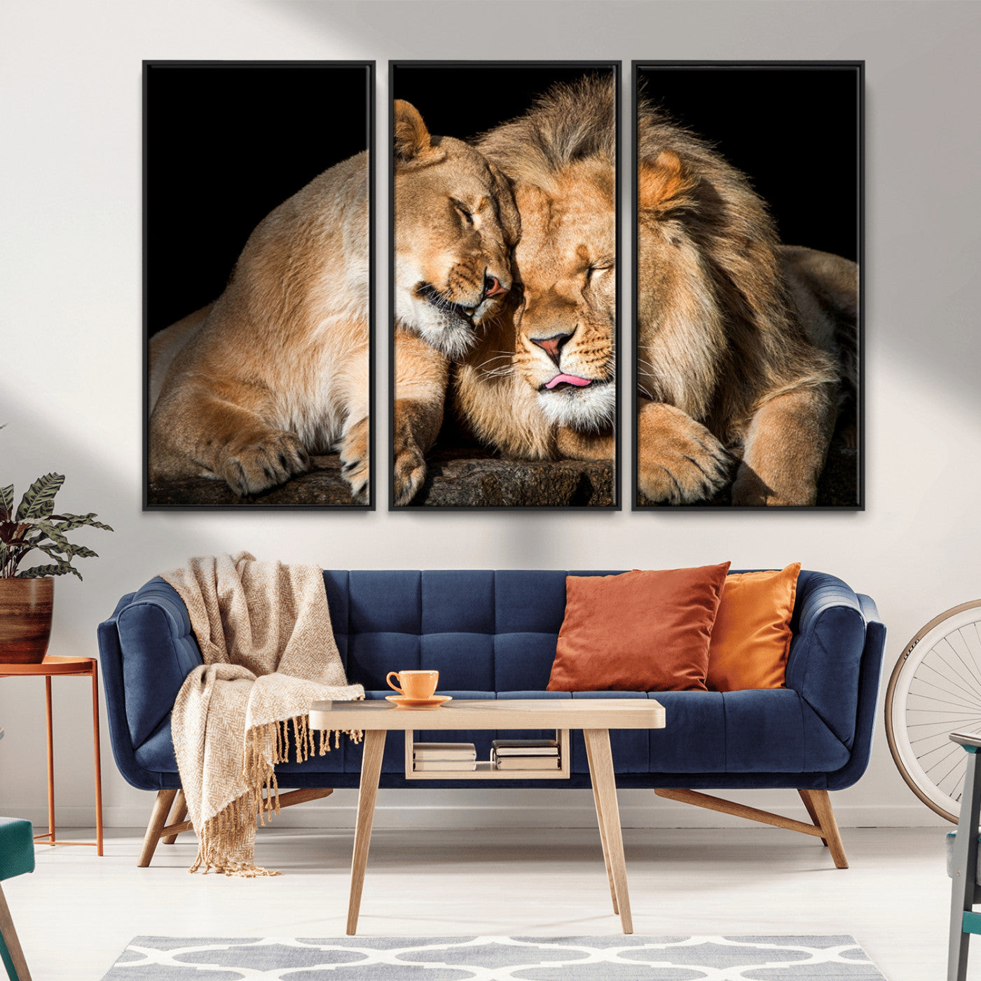 MGV-FC-48X32-3P - Lion and Lioness Wall Art Print Canvas | 3-Panel African Wildlife Canvas Print | Animal-Themed Art