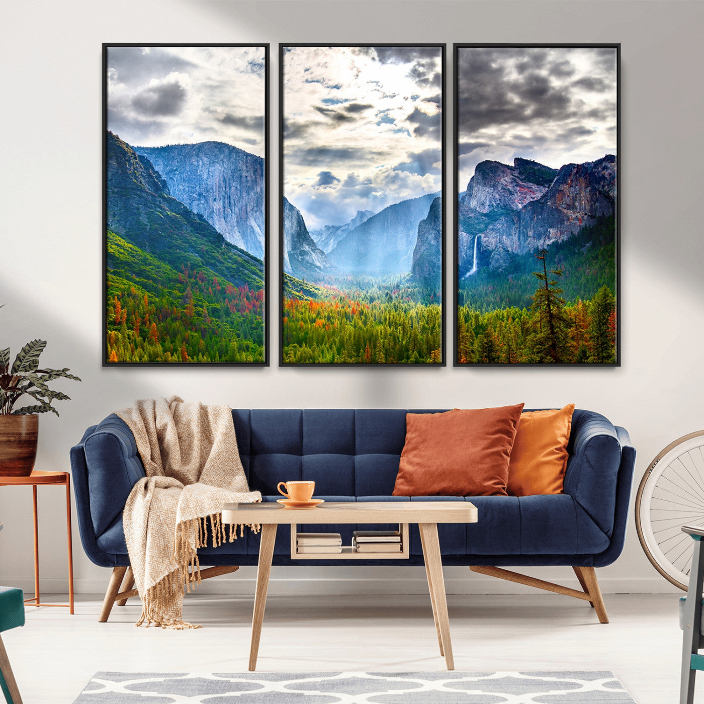 MGV-FC-48X32-3P - Yosemite Park Half Dome 3 Panel Canvas Print | Large Giclée Landscape Wall Art for Living Room,