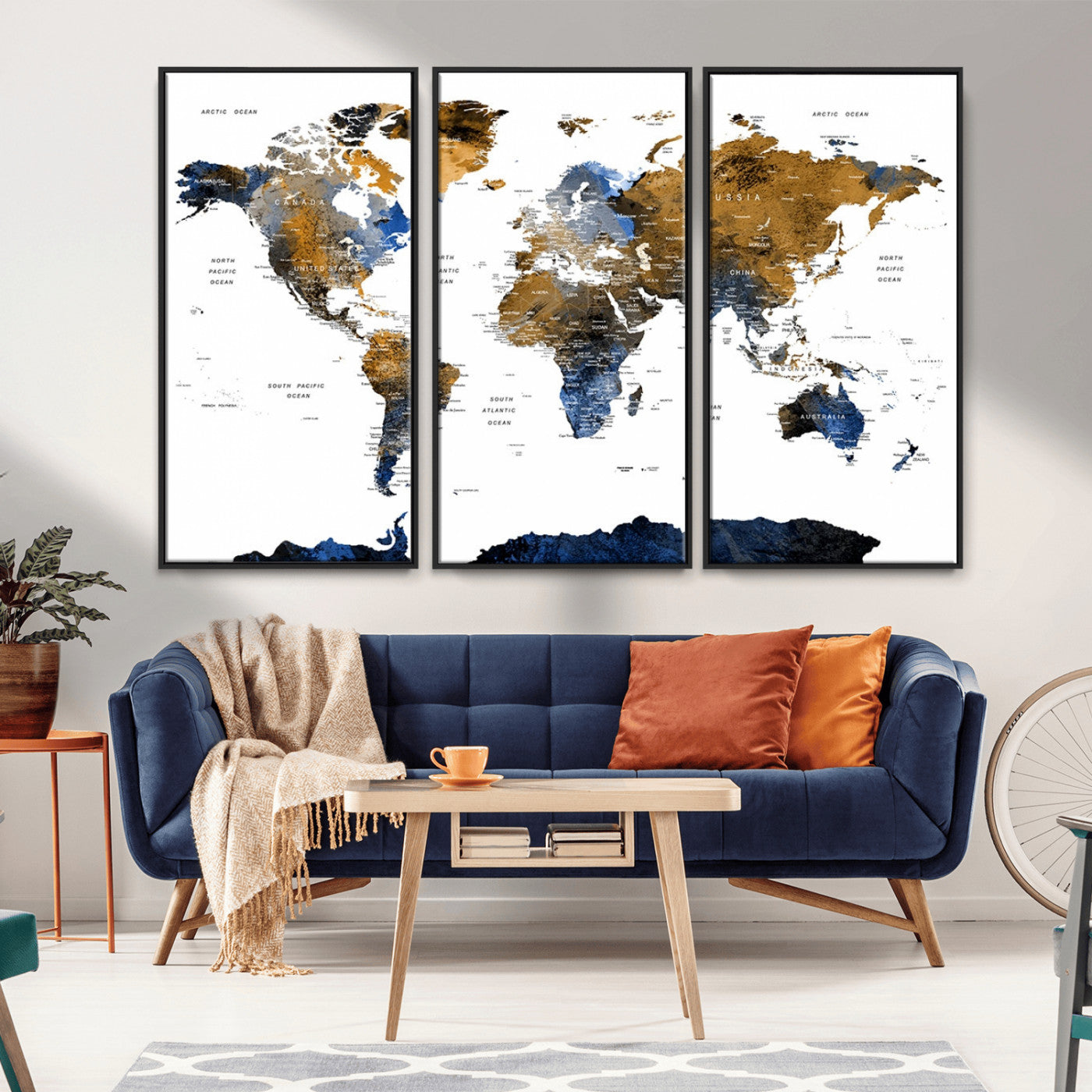 MGV-FC-48X32-3P - World Map Wall Art Canvas Print for Home and Office Decor