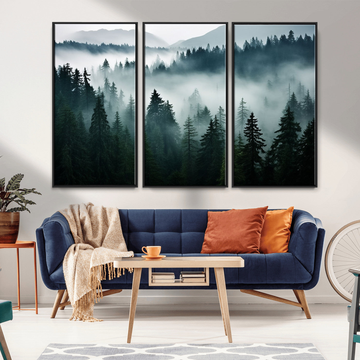 MGV-FC-48X32-3P - Captivating Misty Forest Wall Art Canvas, Premium Canvas Print a Foggy and Serene Atmosphere