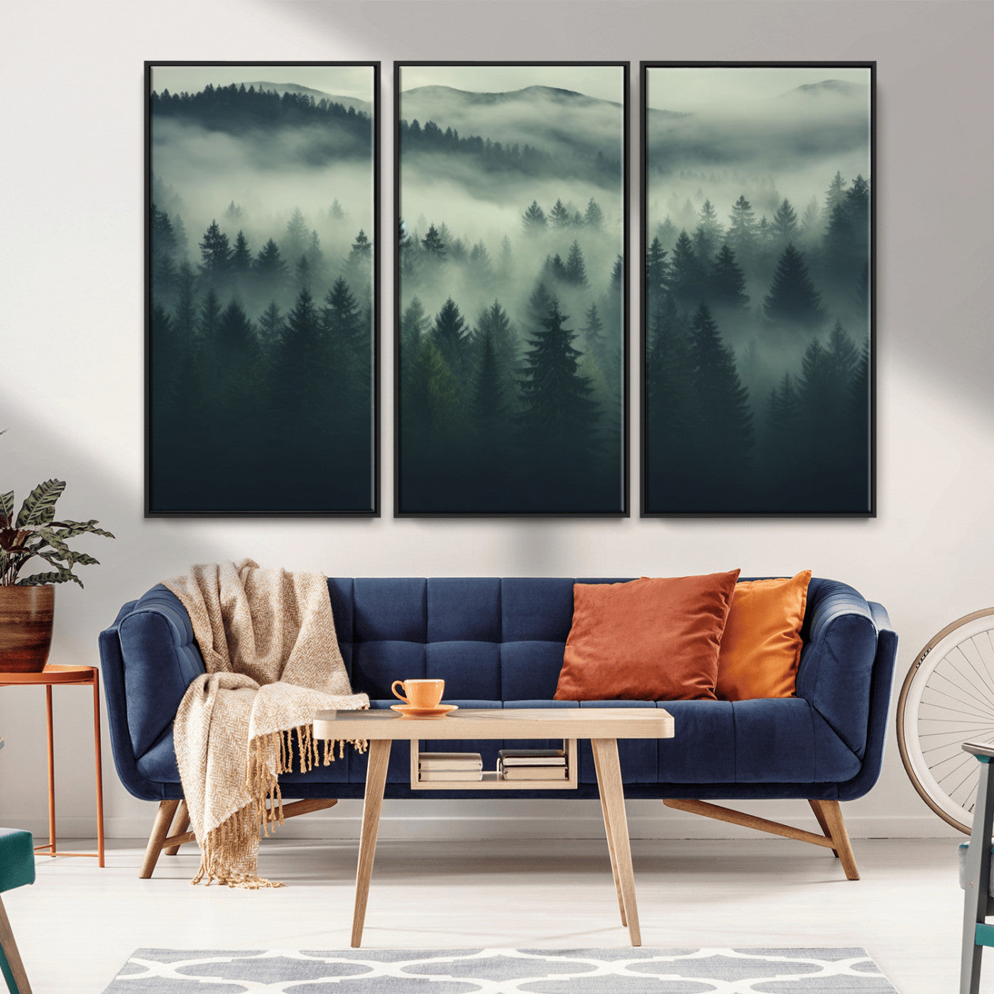MGV-FC-48X32-3P - Misty Forest Wall Art Premium Canvas Print a Foggy and Serene Atmosphere