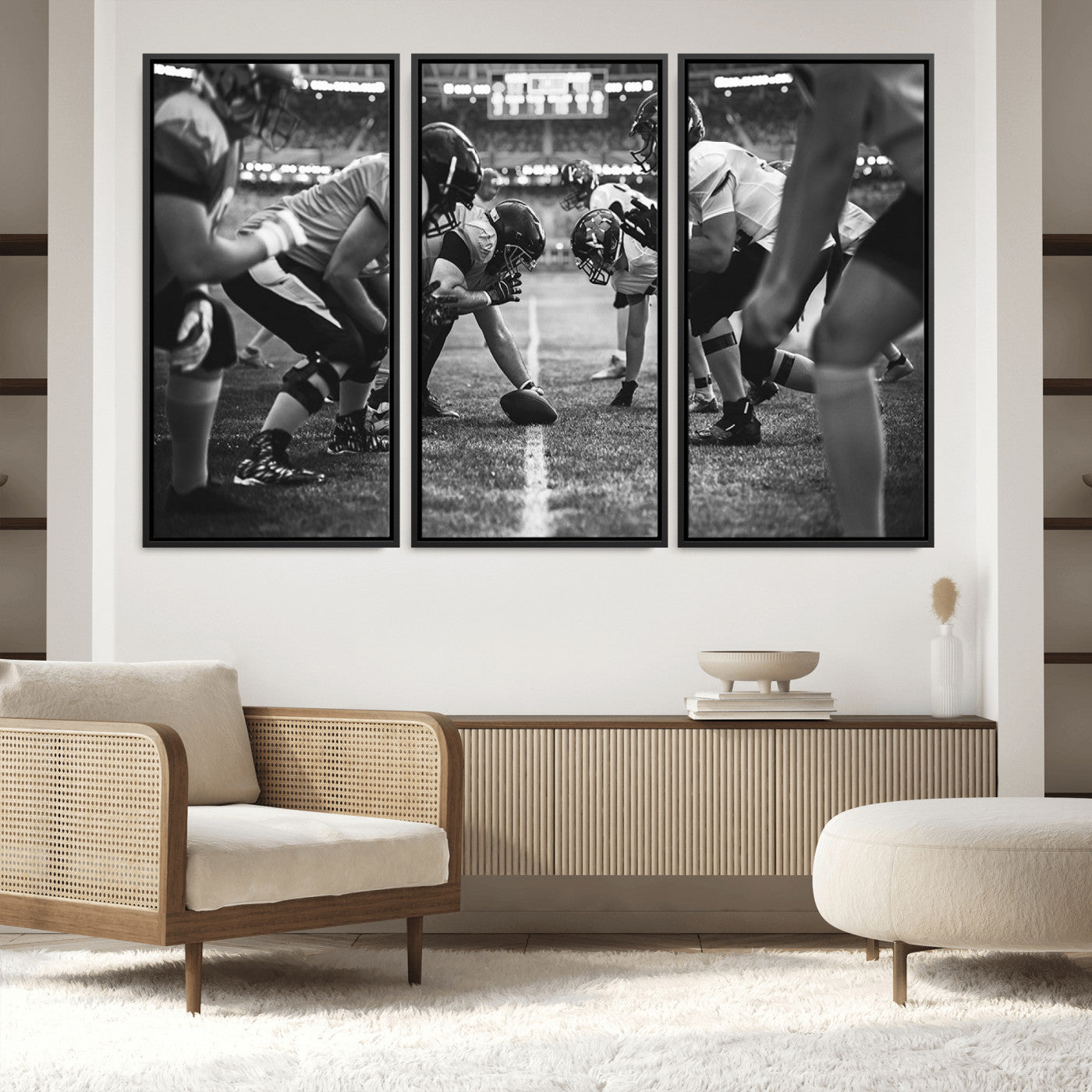 13273-MGV-FC-48X32-3P_Black-American Football Wall Art Canvas Print, Stadium Sport Wall Art Print