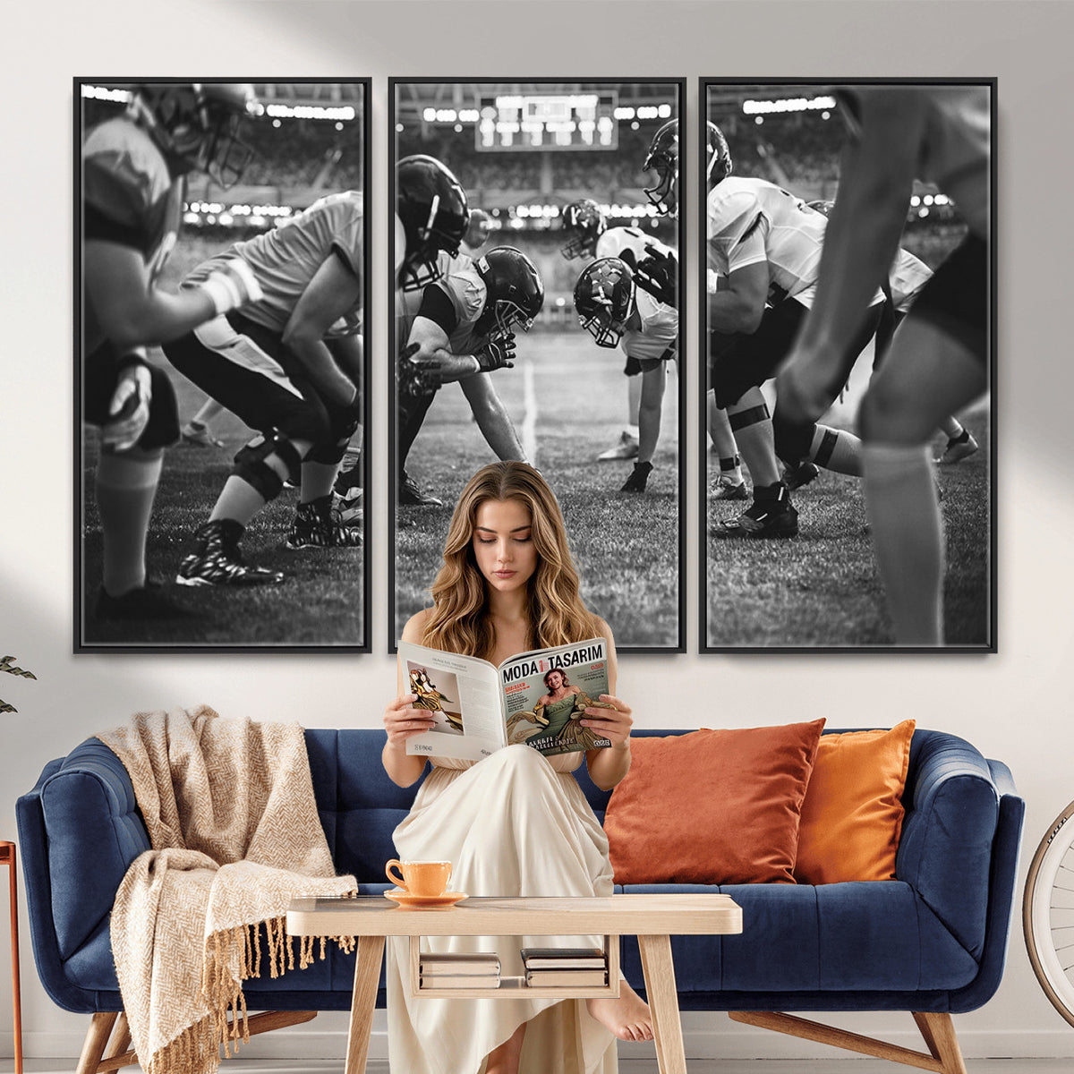 13273-MGV-CV-36X24 - American Football Wall Art Canvas Print Framed Stadium Sport
