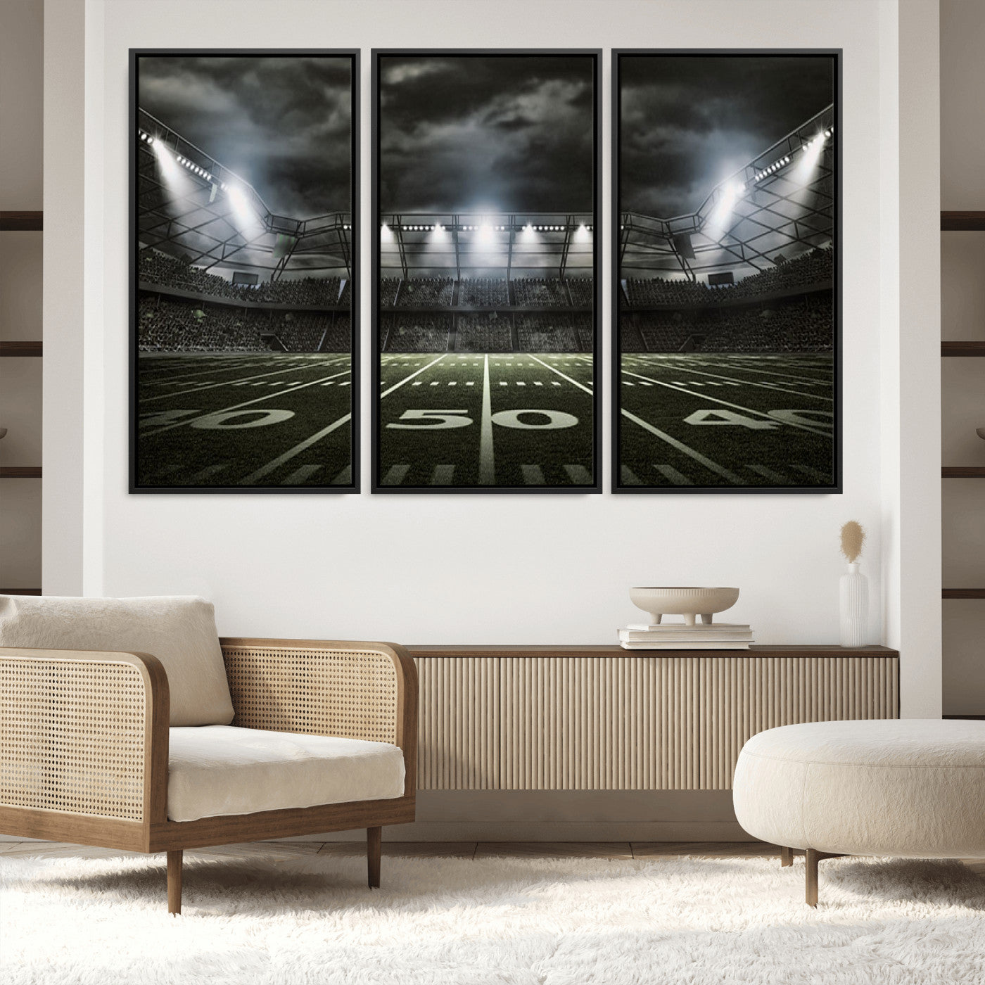 90107-MGV-FC-60X40-3P_Black-American Football Stadium Wall Art Canvas Print, Stadium Sport Wall Art Print