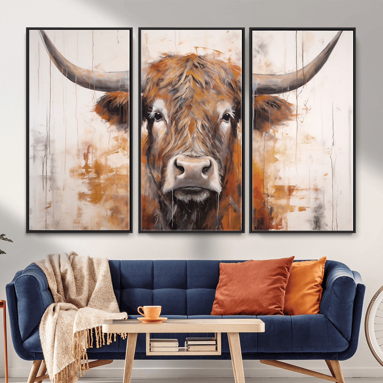 48622-MGV-CV-36X24-Vintage Scottish Highland Cow Cattle Art, Scottish Highland Cow Wall Art Print, Farmhouse Wall Art