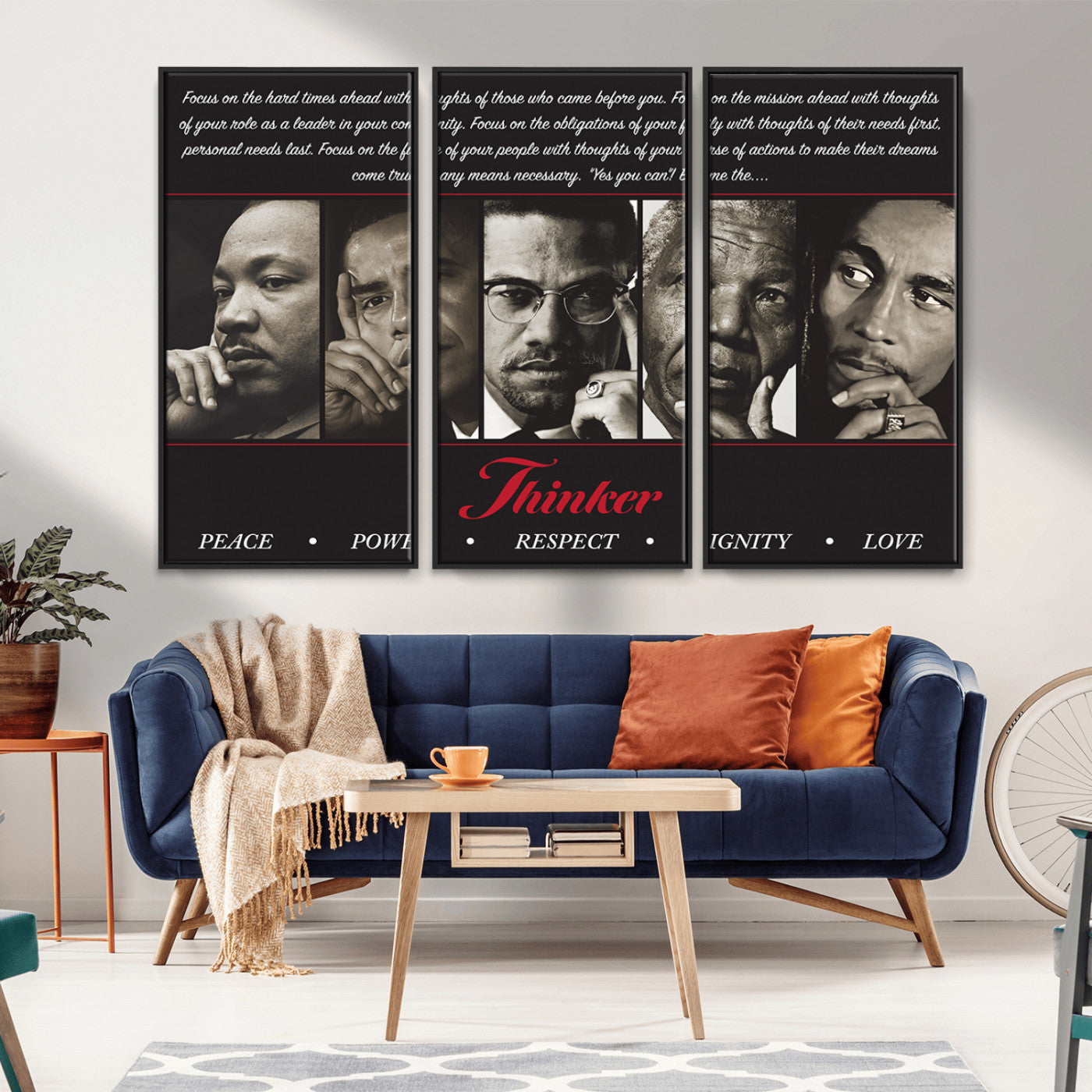 MGV-FC-48X32-3P - Thinkers of Wall Art Canvas Print - Inspirational Wall Art Featuring Icons of Peace, Power, and