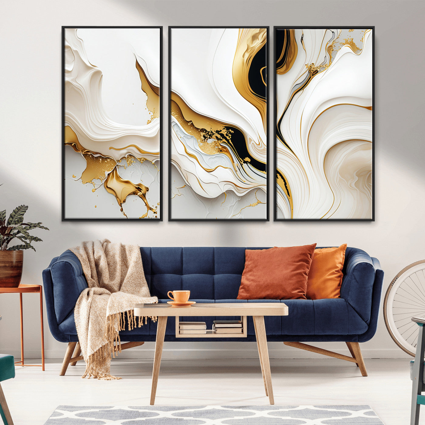 -Gold Waves on Pure White Canvas – Gold Abstract Art for Modern Interiors | Wall Art Canvas, Framed &