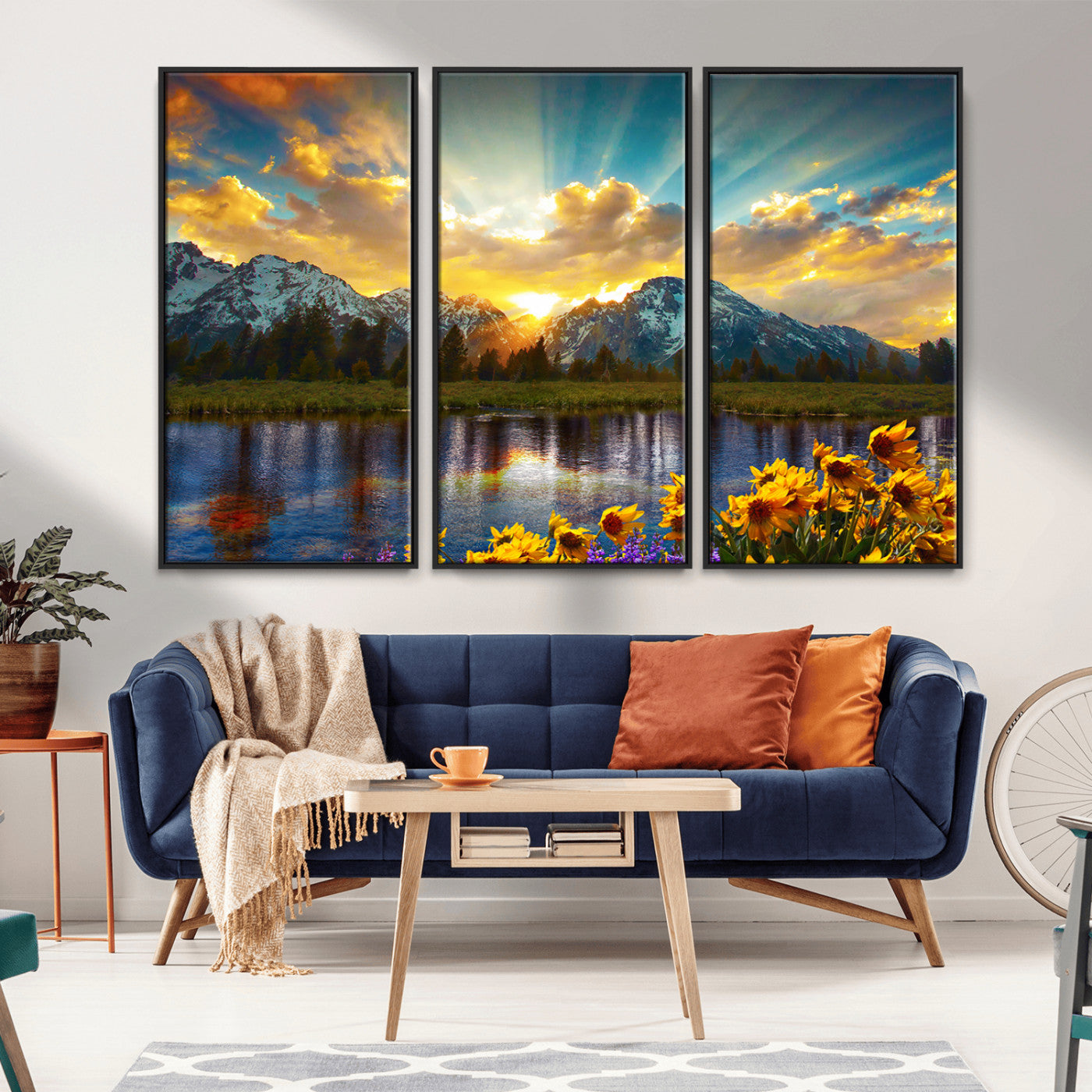 MGV-FC-48X32-3P - Grand Teton Park Amazing Mountain Landscape Sunset Wall Art Canvas Print