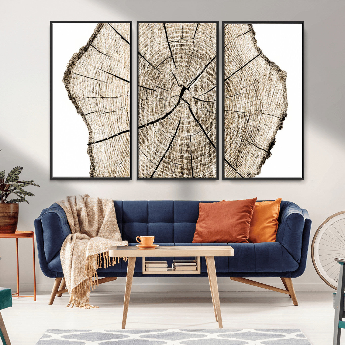 MGV-FC-48X32-3P - Abstract Wood Tree Ring Wall Art - Ready to Hang Minimalist Wooden Design for Rustic & Contemporary
