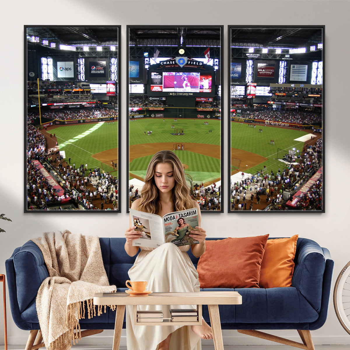91630-MGV-CV-36X24 - Arizona Diamondbacks Baseball Team Print, Phoenix Chase Field Baseball Stadium Wall Art