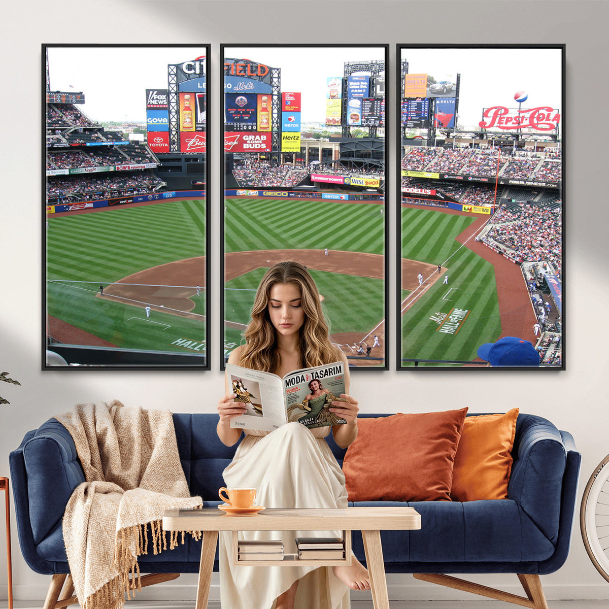 64829-MGV-CV-36X24 - New York Mets Baseball Team Print, Citi Field Baseball Stadium Wall Art