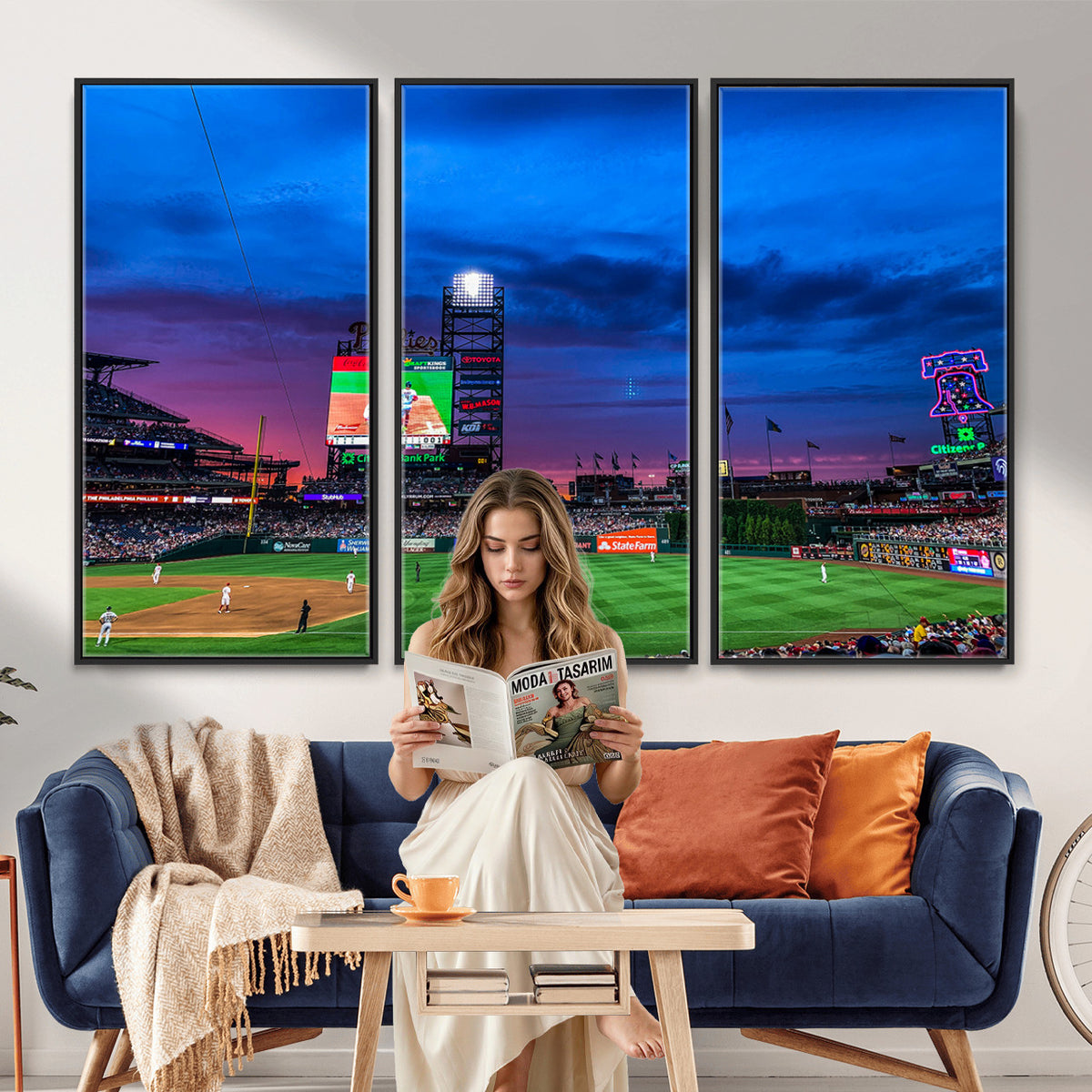 20427-MGV-CV-36X24 - Philadelphia Phillies Baseball Team Print, Citizens Bank Park, Extra Large Game Room Wall Decor