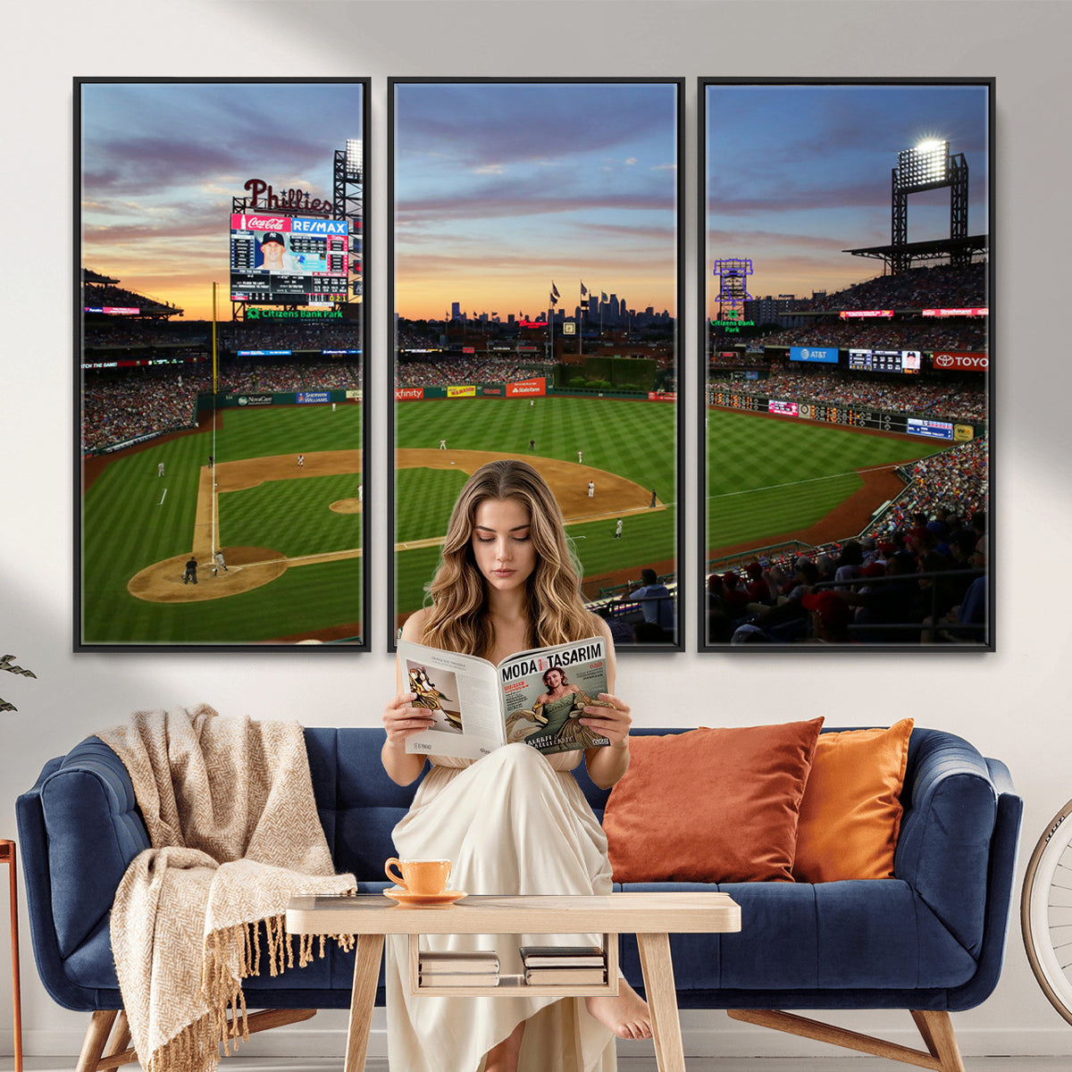 13778-MGV-CV-36X24 - Citizens Bank Park Philadelphia Phillies Wall Art Canvas | 3-Panel Canvas Print of Phillies Stadium