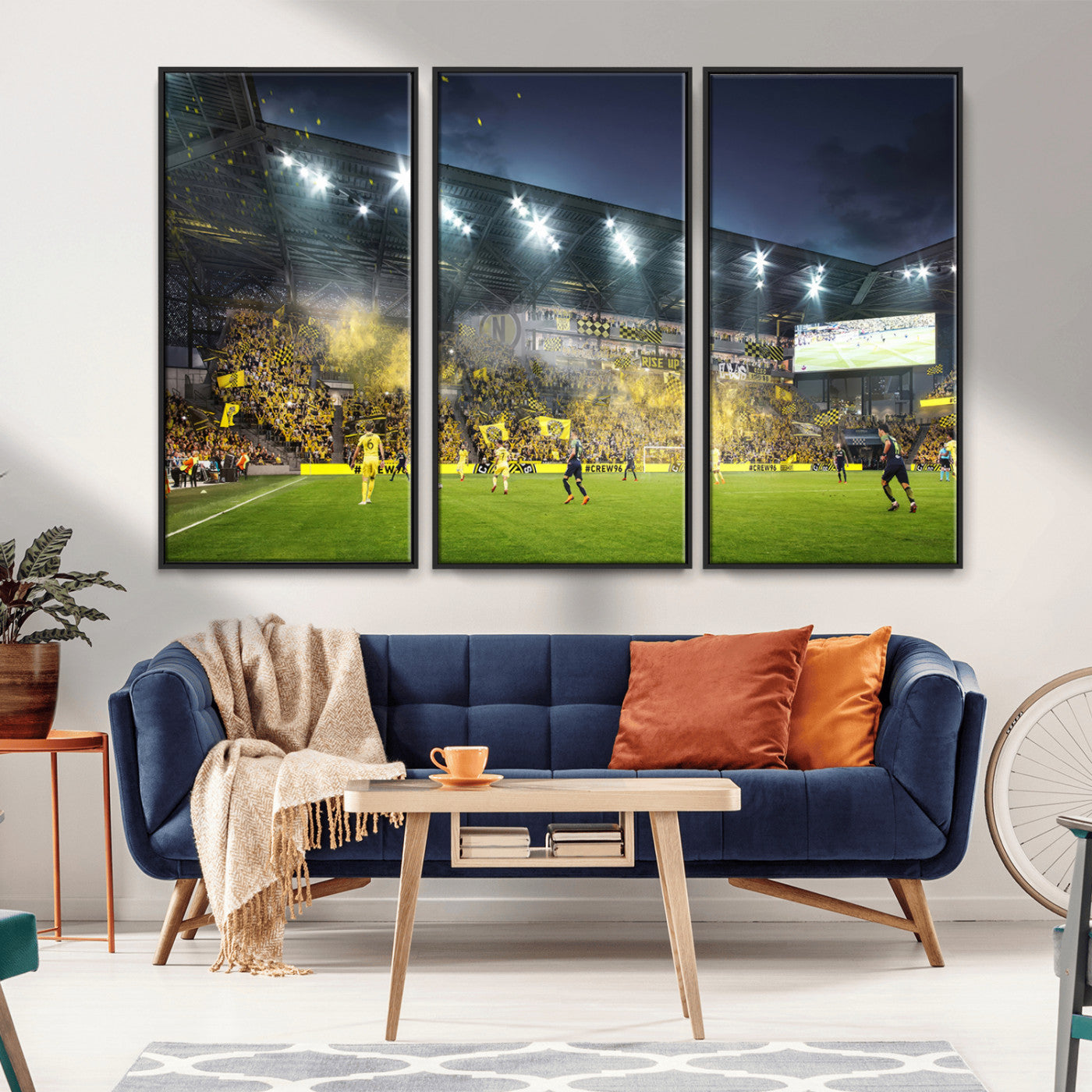 MGV-FC-48X32-3P - Columbus Crew Stadium Match Triple Canvas Wall Art - Dynamic MLS Game Scene Canvas Wall Art