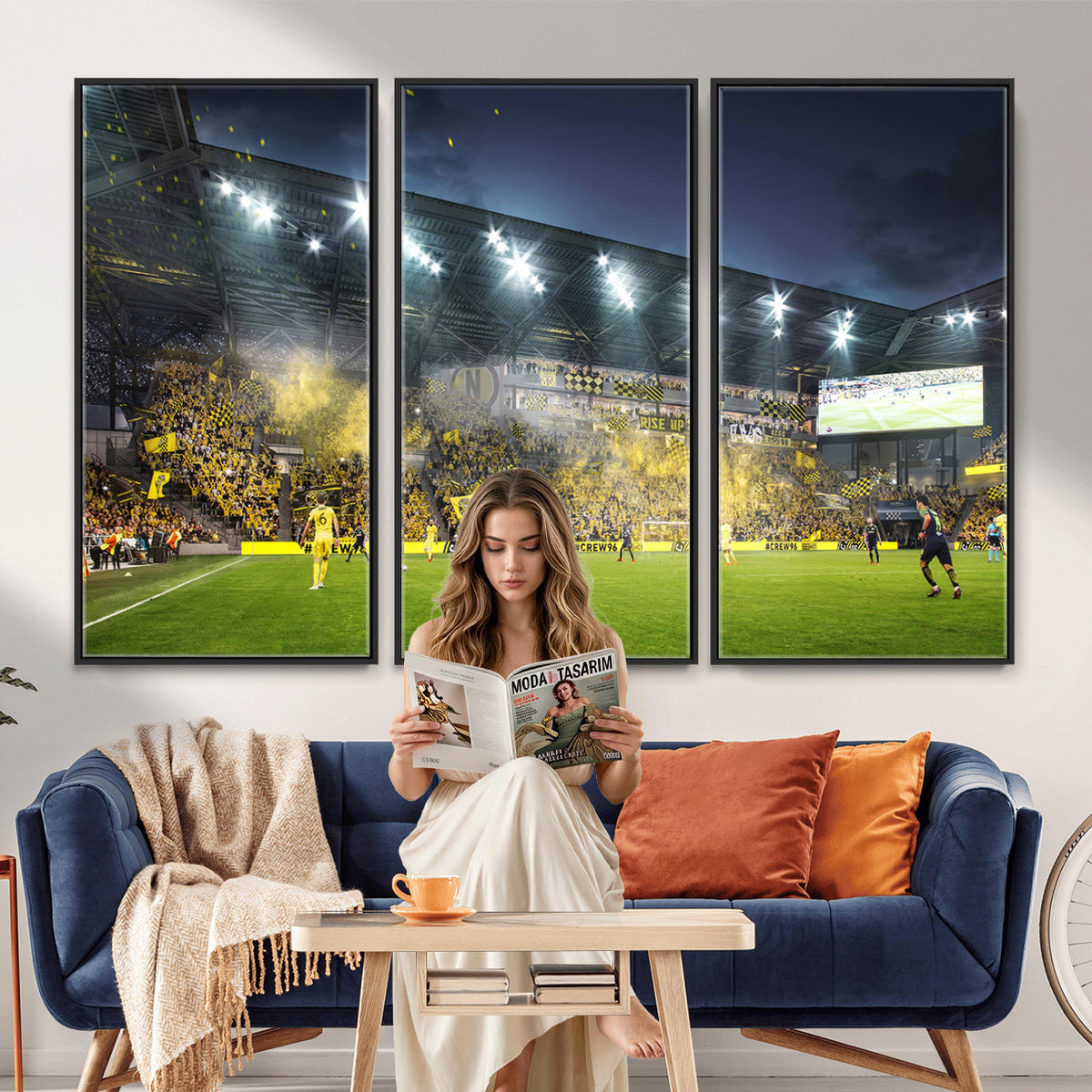65820-MGV-CV-36X24 - Columbus Crew Stadium Match Triple Canvas Wall Art - Dynamic MLS Game Scene Canvas Wall Art