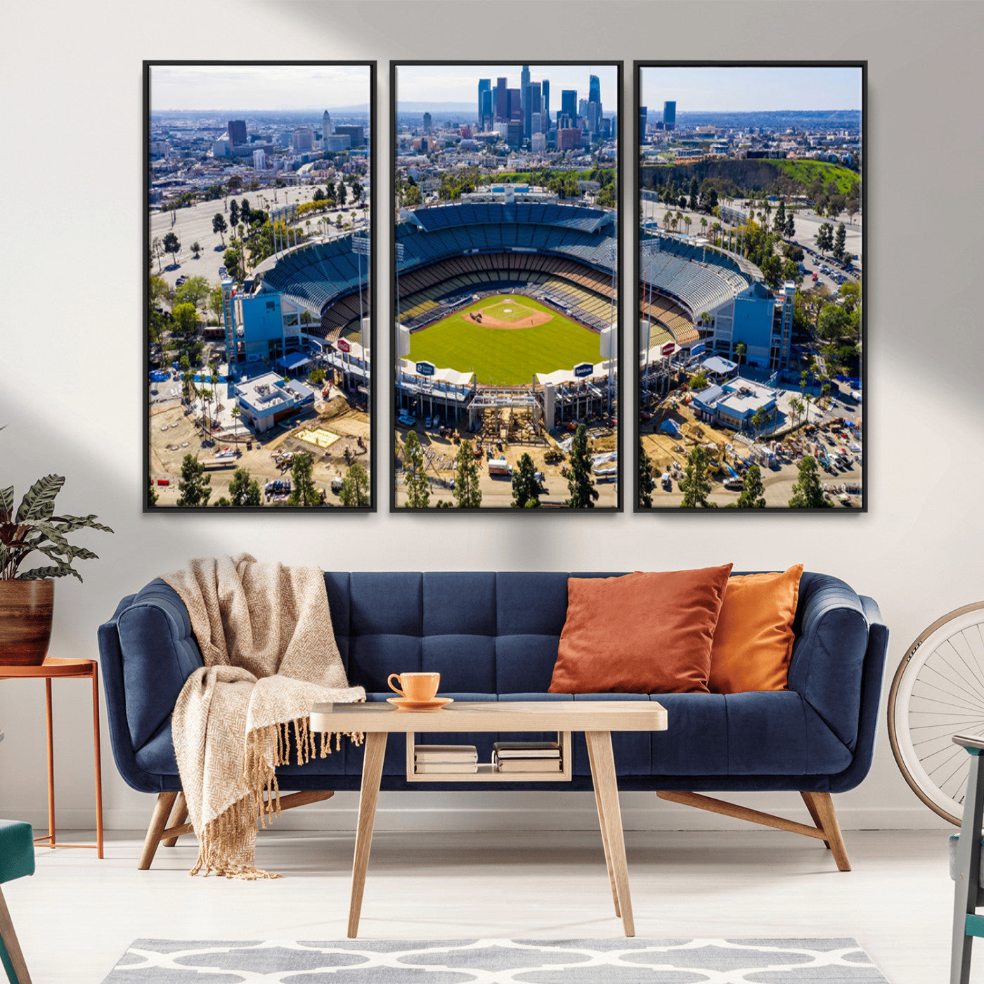 MGV-FC-48X32-3P - Los Angeles Dodgers Dodger Stadium Wall Art Canvas Print - MLB Baseball Stadium, Framed Los Angeles