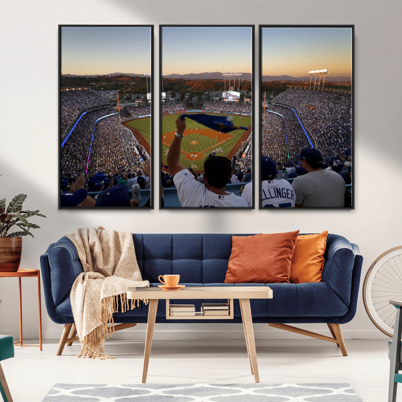 MGV-FC-48X32-3P - Dodger Stadium Sunset Game Triple Canvas Wall Art - Los Angeles Dodgers MLB Match