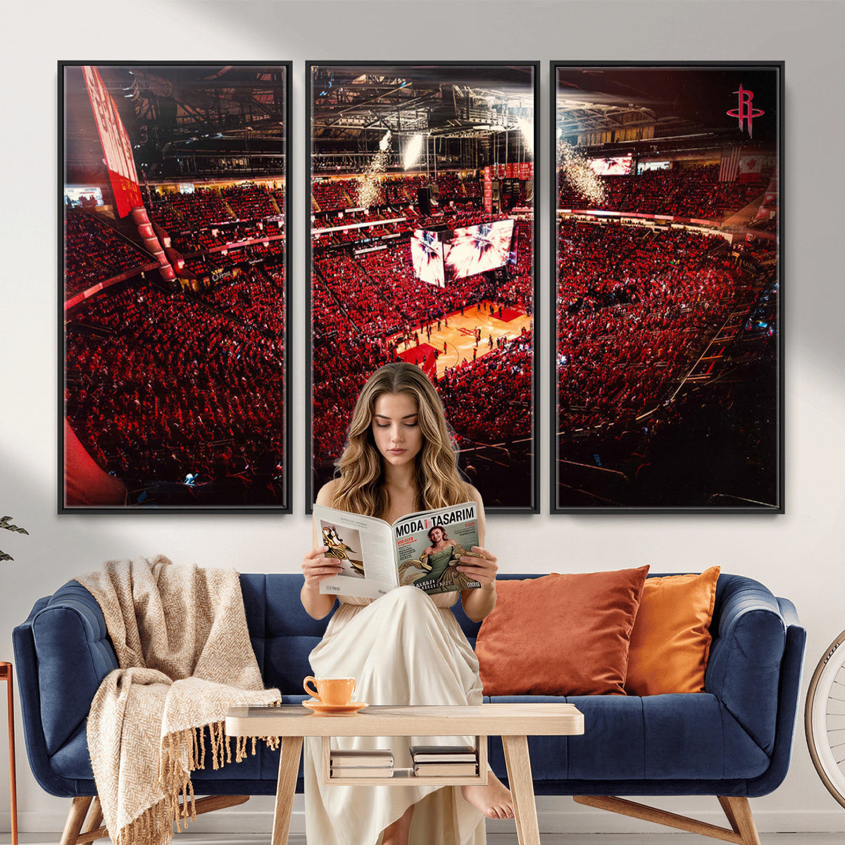 91527-MGV-CV-36X24 - Houston Rockets Basketball Team Print Canvas, Houston Toyota Center Arena Wall Art