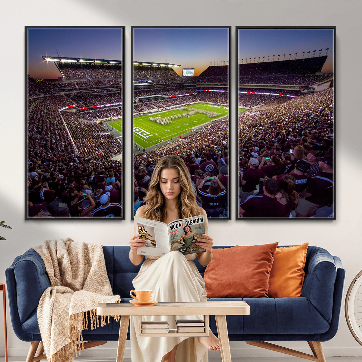 25148-MGV-CV-36X24 - Texas A&M University Aggies Football Team Print, College Station Kyle Field, Framed and Ready to Hang