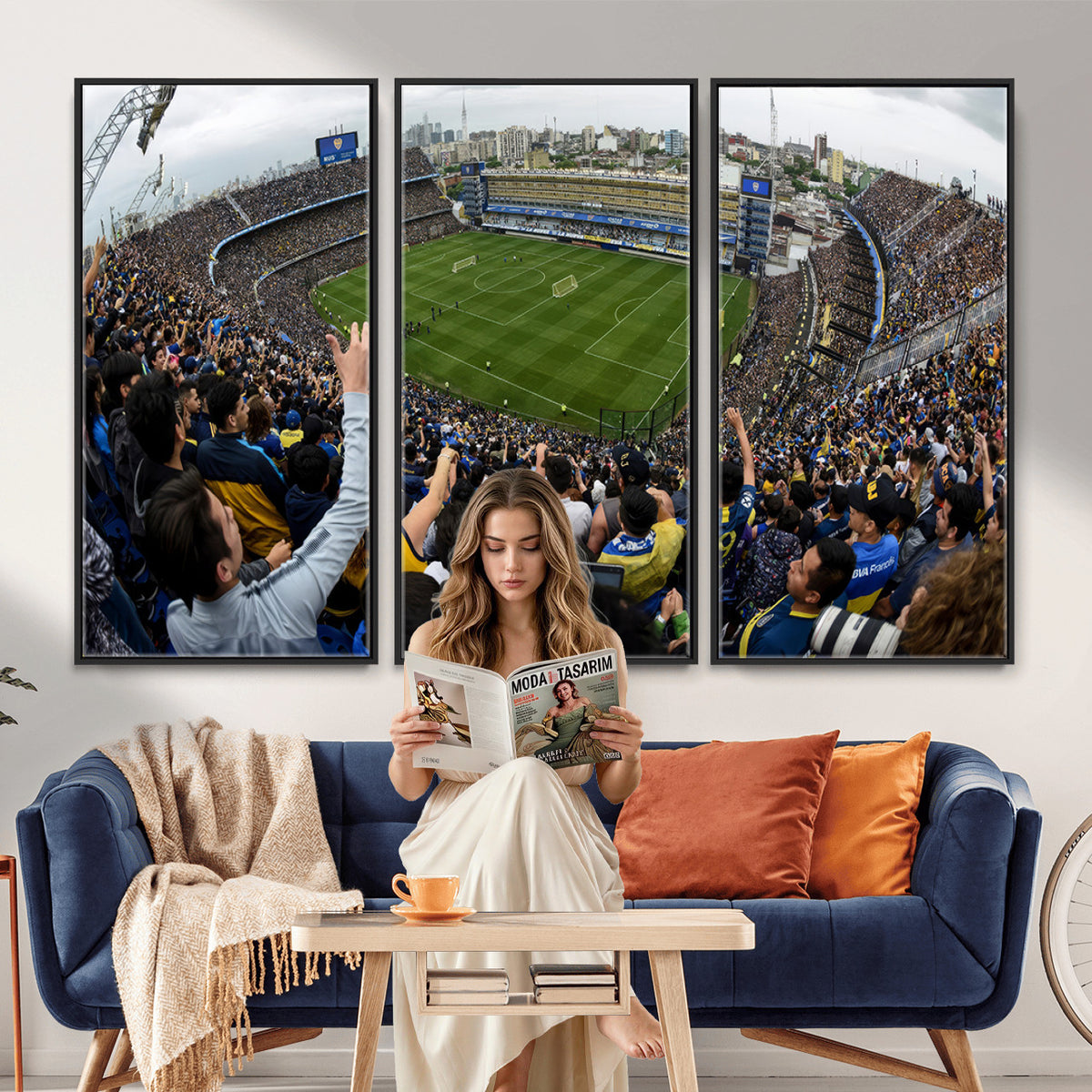 23173-MGV-CV-36X24 - Boca Juniors Soccer Team Print, Buenos Aires Bombonera, Framed and Ready to Hang