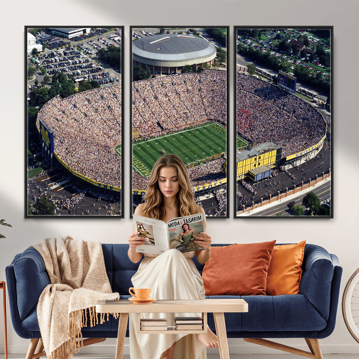 27314-MGV-CV-36X24 - Michigan Wolverines Football Team Print, Ann Arbor Michigan Stadium Wall Art