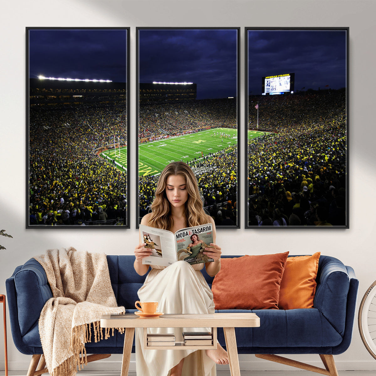 15448-MGV-CV-36X24 - Michigan Wolverines Football Canvas Wall Decor, Football Team Print, Ann Arbor Michigan Stadium
