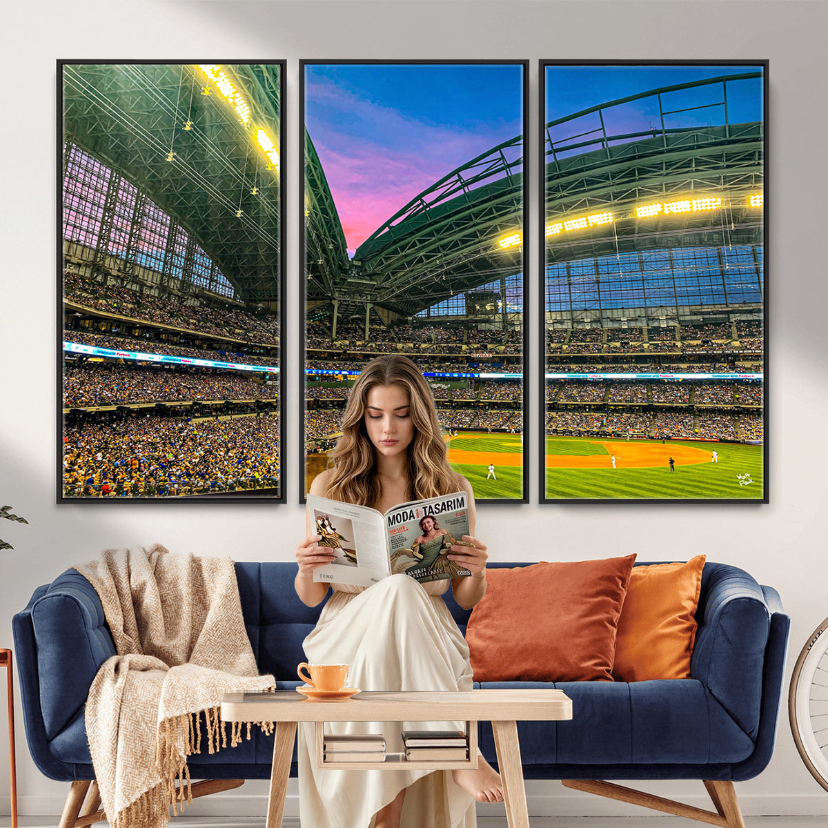 17006-MGV-CV-36X24 - Milwaukee Brewers Baseball Team Print Canvas, American Family Field Stadium Wall Art