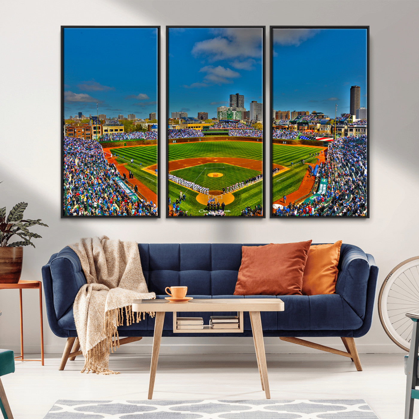MGV-FC-48X32-3P - Wrigley Field Chicago Cubs Canvas Wall Art - Iconic Baseball Stadium Print for Sports Lovers - Ready