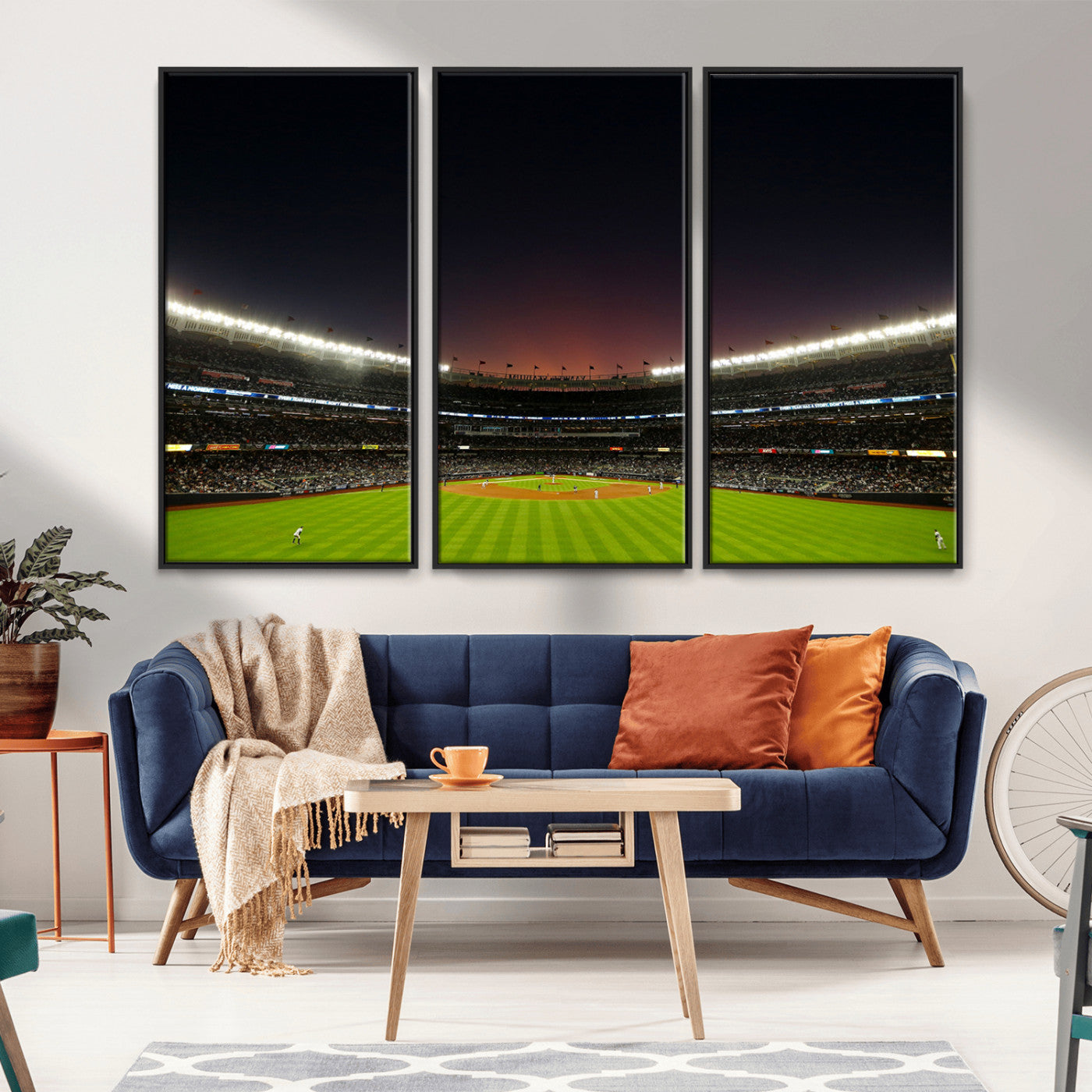 MGV-FC-48X32-3P - Yankee Stadium Night Game Triple Canvas, Yankee Stadium Canvas Wall Art - New York Yankees MLB Match