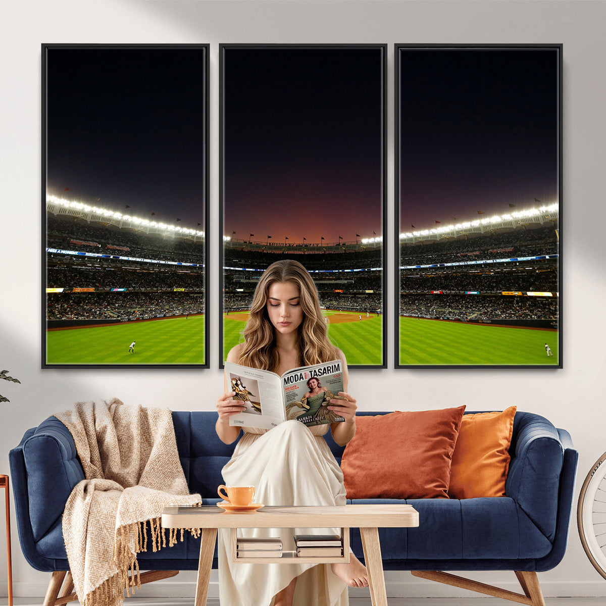 59138-MGV-CV-36X24 - Yankee Stadium Night Game Triple Canvas, New York Yankees Stadium Wall Art