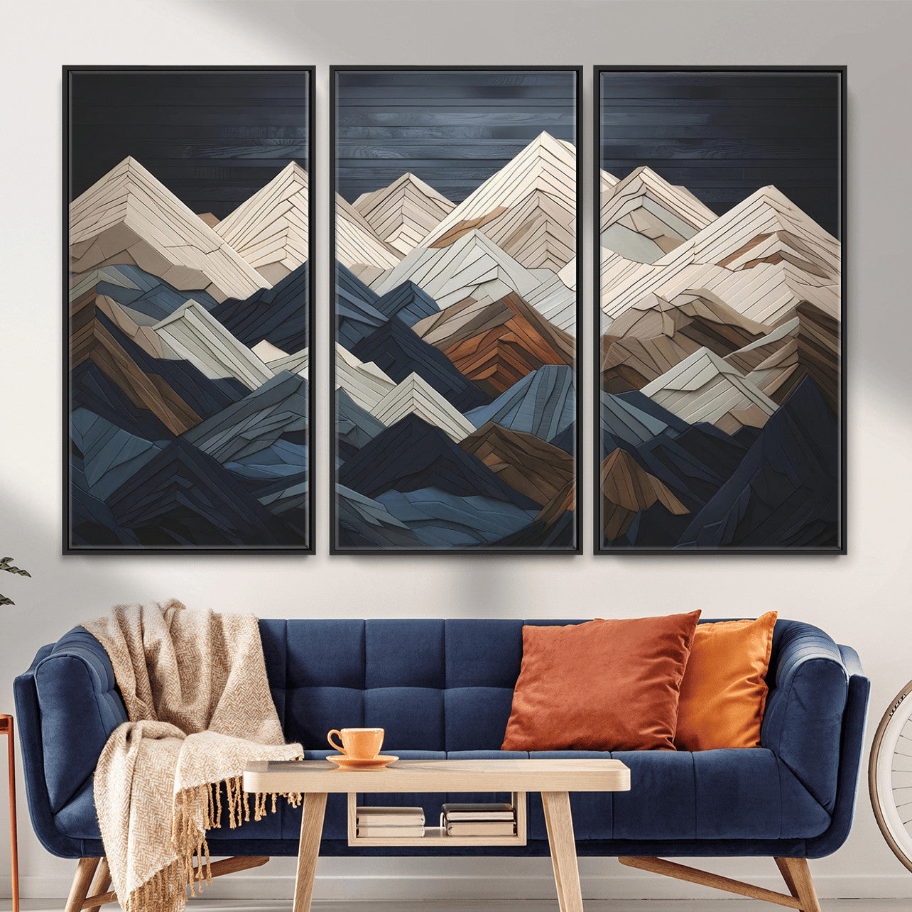 12896-MGV-CV-36X24 - Wood Mountain Range Wall Art - Ready to Hang 3-Piece Set for Modern Rustic Decor, Abstract Wooden