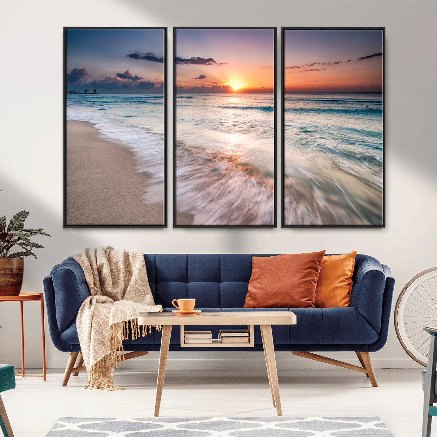 MGV-FC-48X32-3P - Sunset Beach Wall Art – Soothing Coastal Landscape, Ready to Hang for Tranquil Home Decor