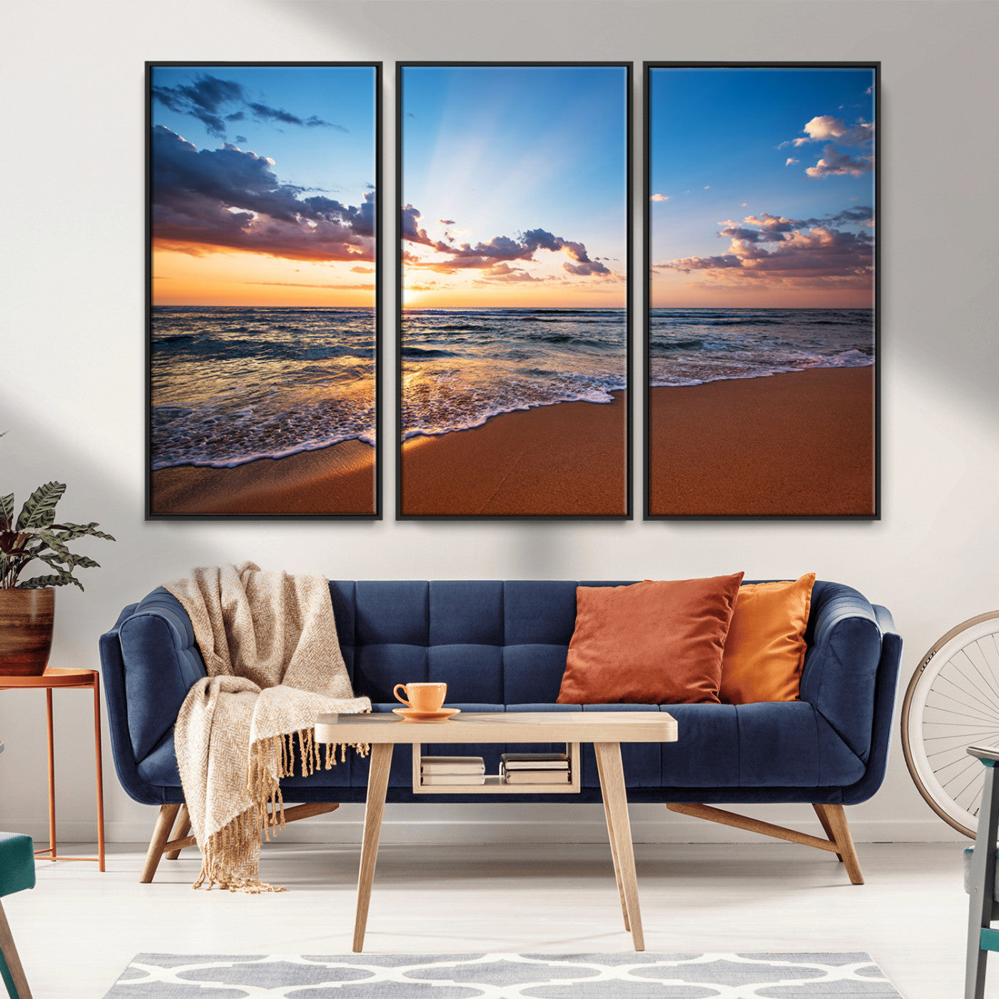 MGV-FC-48X32-3P - Golden Hour Beach Sunset Wall Art | Canvas Print | Ready to Hang | Coastal Wall Art for Living Room