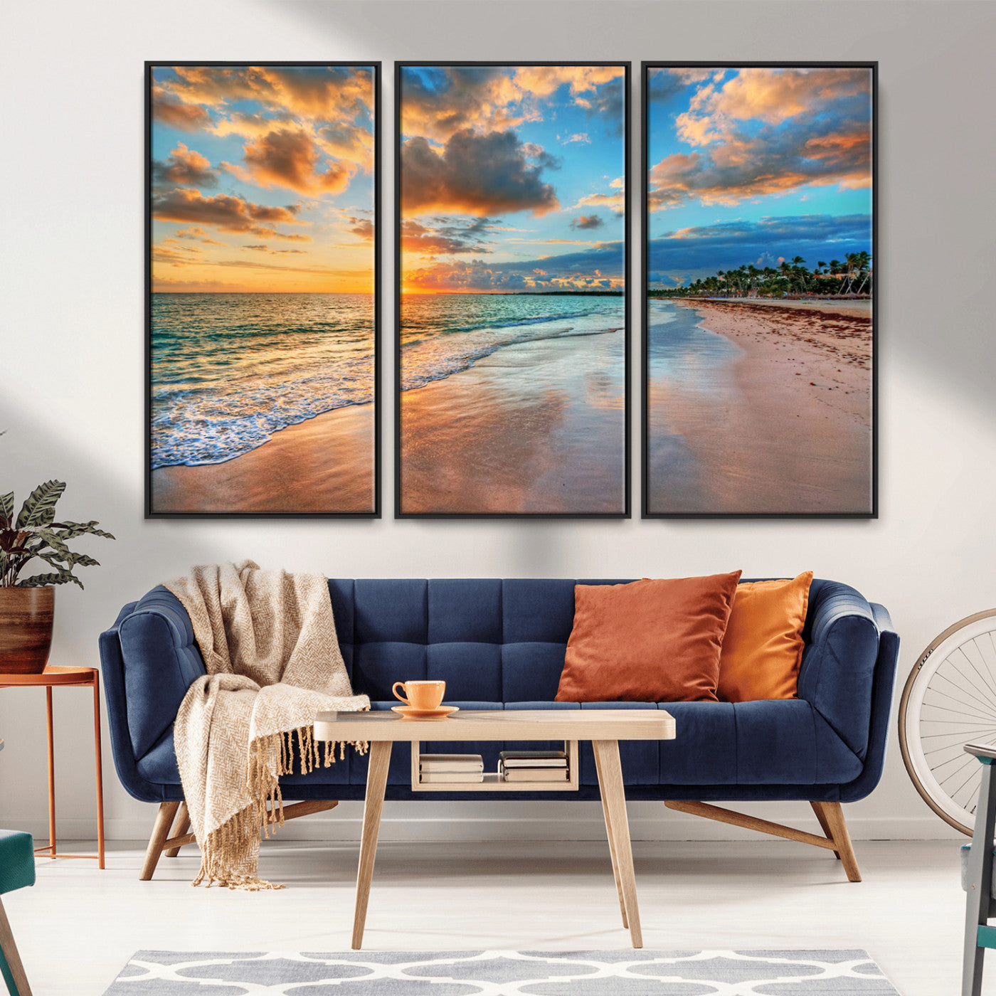 MGV-FC-48X32-3P - Serene Beach Sunset Wall Art | Coastal Ocean Canvas Print | Ready to Hang Tropical Decor for Home or