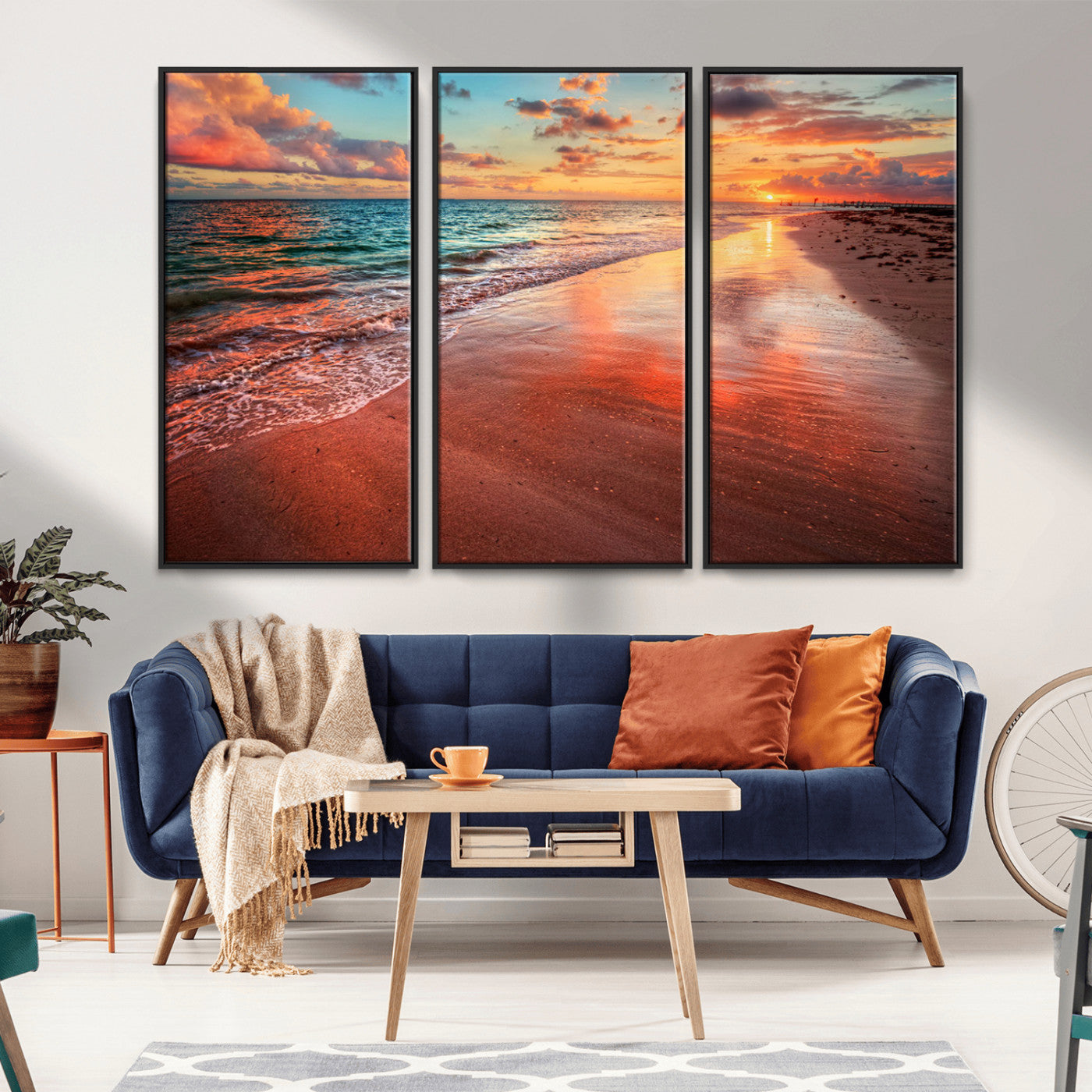 MGV-FC-48X32-3P - Sunset Beach Wall Art | Ocean Canvas Print | Coastal Wall Art | Tranquil Sunset Canvas Print