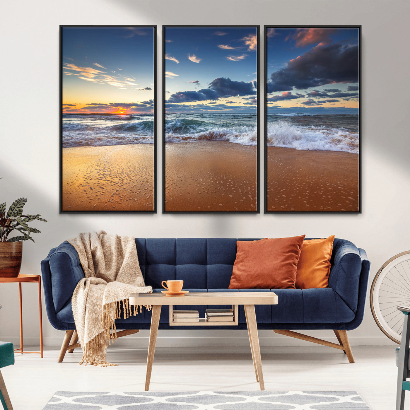 MGV-FC-48X32-3P - Beach Canvas Wall Art - Coastal Seascape Print for Living Room or Bedroom, Ocean Waves on Sand,