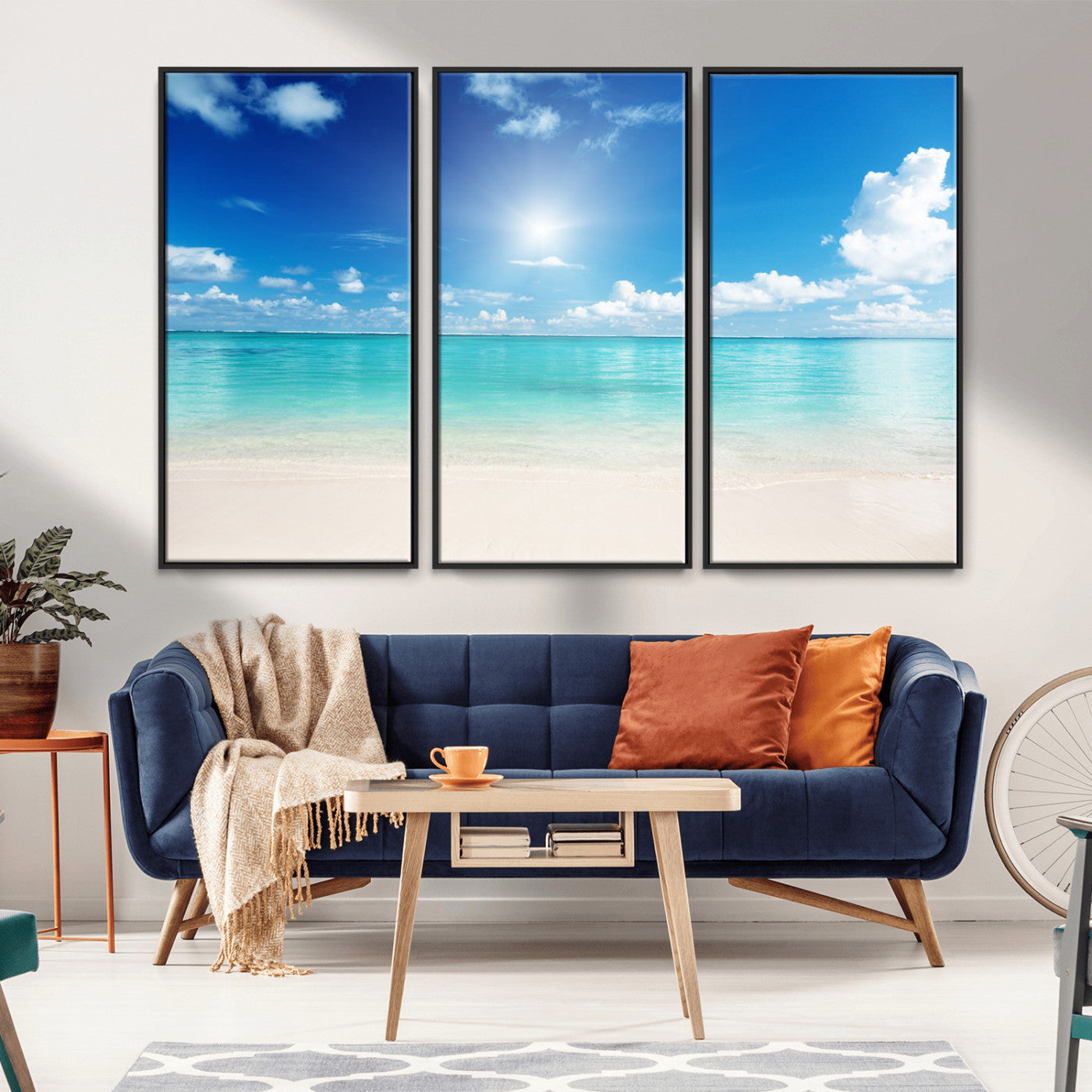 MGV-FC-48X32-3P - Blue Ocean Wall Art Canvas Print - Tranquil Ocean Paradise Triptych Wall Art - Ready to Hang Beach