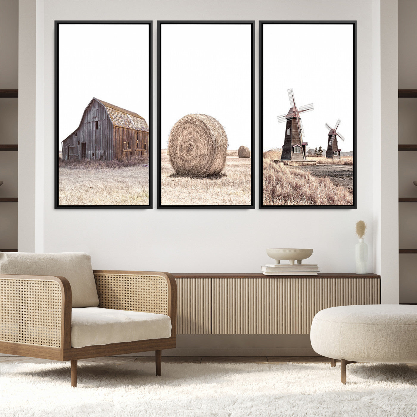 94971-MGV-FC-48X32-3P_Black-Farm Prints Set, Set of 3 Farmhouse Wall Art, Country House Decor