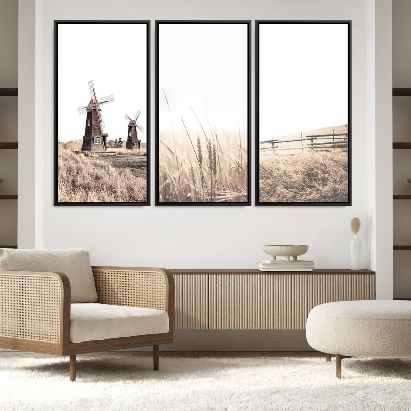 56649-MGV-FC-48X32-3P_Black-Farm Prints Set, Farmhouse Wall Art Canvas, Country House Decor, Country House Decor, Barn Print, Wheat Print