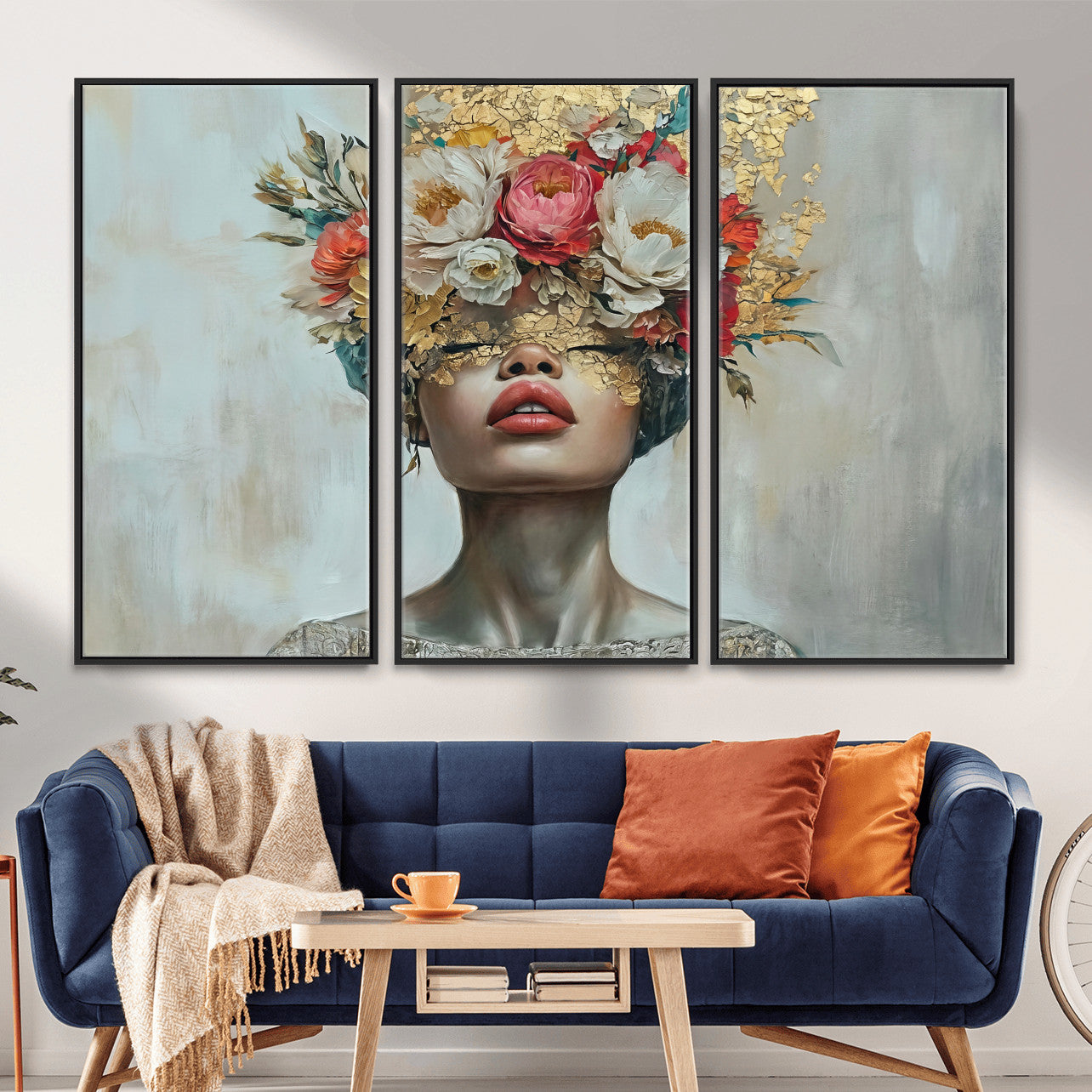 26919-MGV-CV-36X24 - Golden Petal Wall Art Canvas Print - Silhouette Woman Wall Art Canvas Print, Floral Woman Portrait