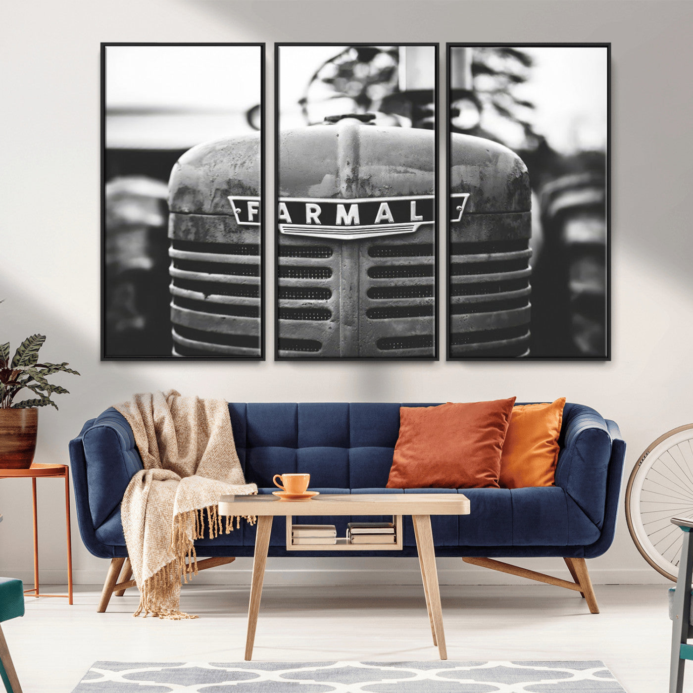 MGV-FC-48X32-3P - Vintage Farmall Tractor Wall Art Canvas Print, Rustic Farmhouse Decor Ready to Hang